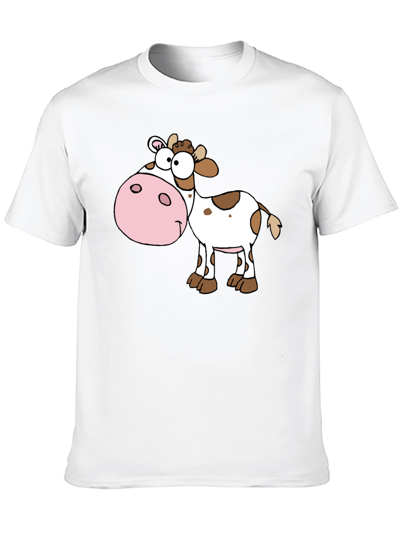 Cartoon Cow Graphic Tee - Black Cotton Blend Shirt