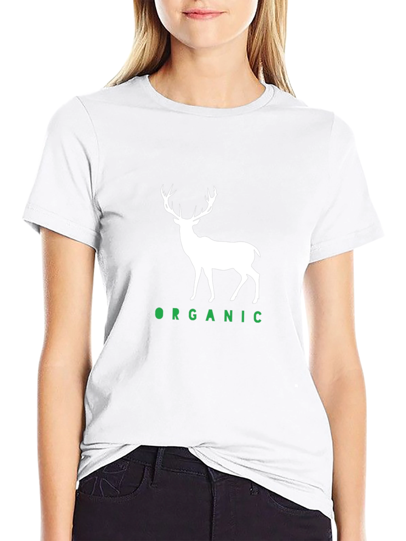 Organic Deer Graphic Tee - Black Cotton T-Shirt