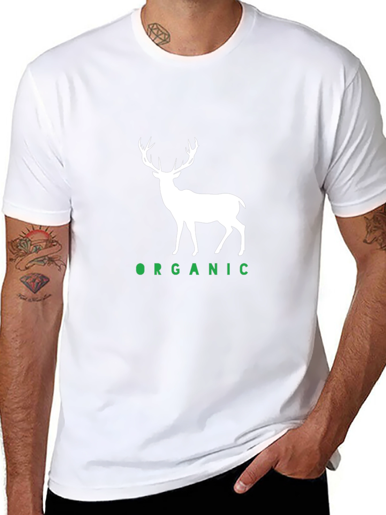 Organic Deer Graphic Tee - Black Cotton T-Shirt