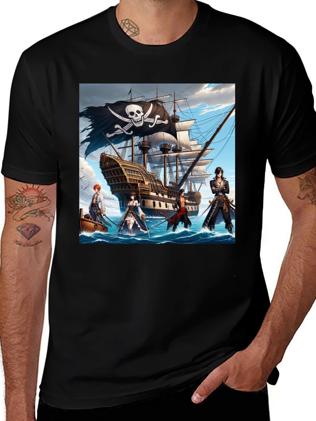 Pirate Anime T-Shirt - Black Cotton Tee