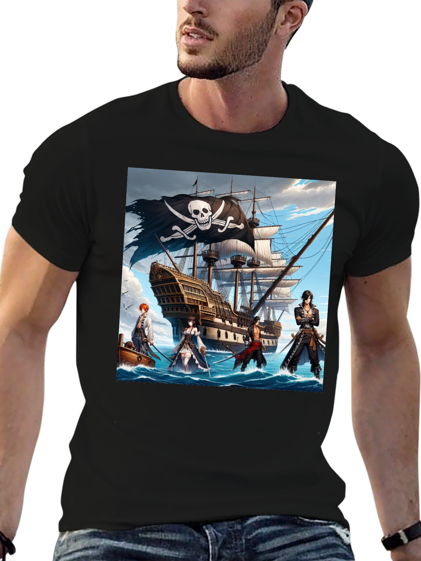 Pirate Anime T-Shirt - Black Cotton Tee