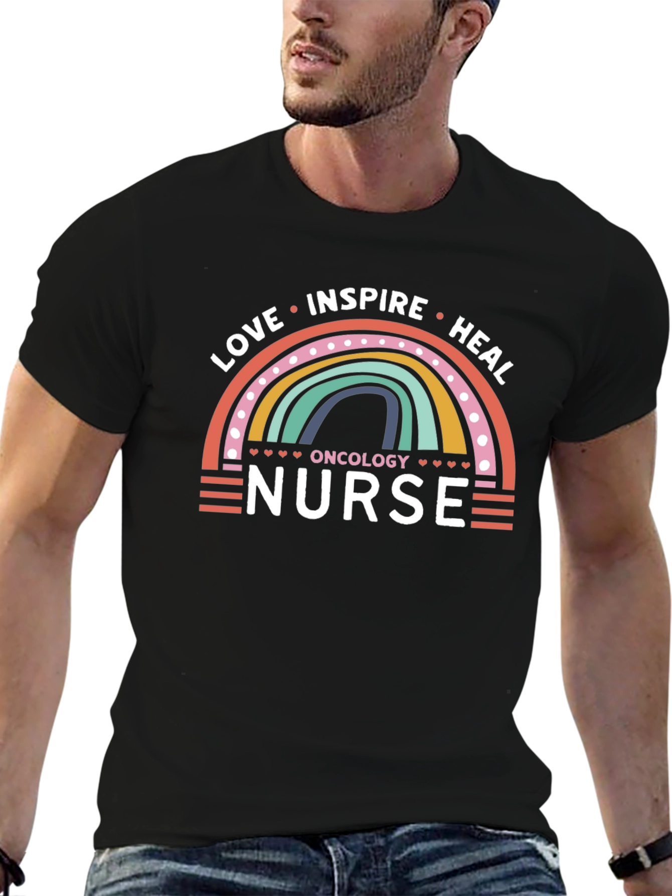 Oncology Nurse Rainbow Graphic T-Shirt