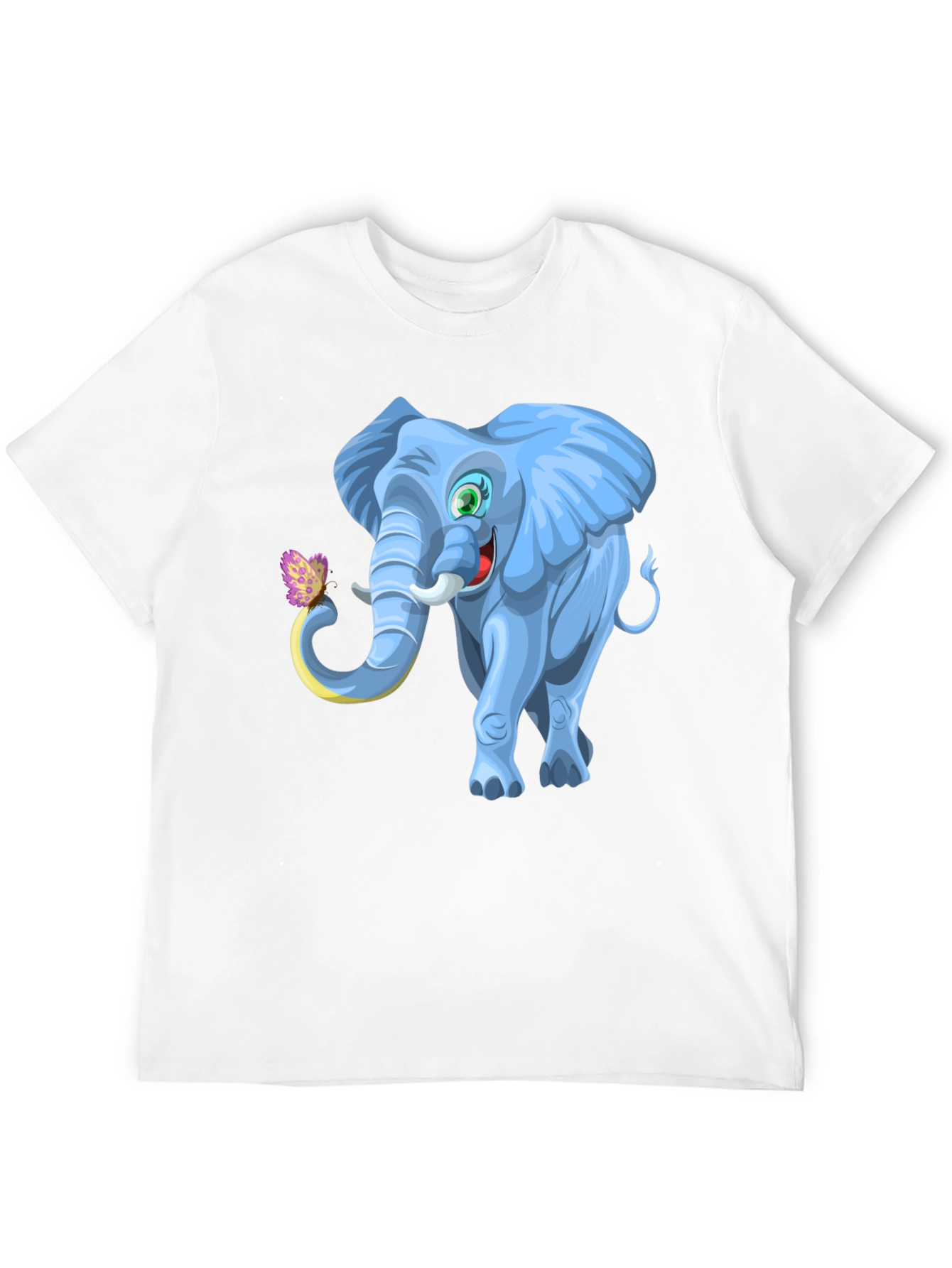 Cartoon Elephant Graphic Tee - Black Cotton Blend