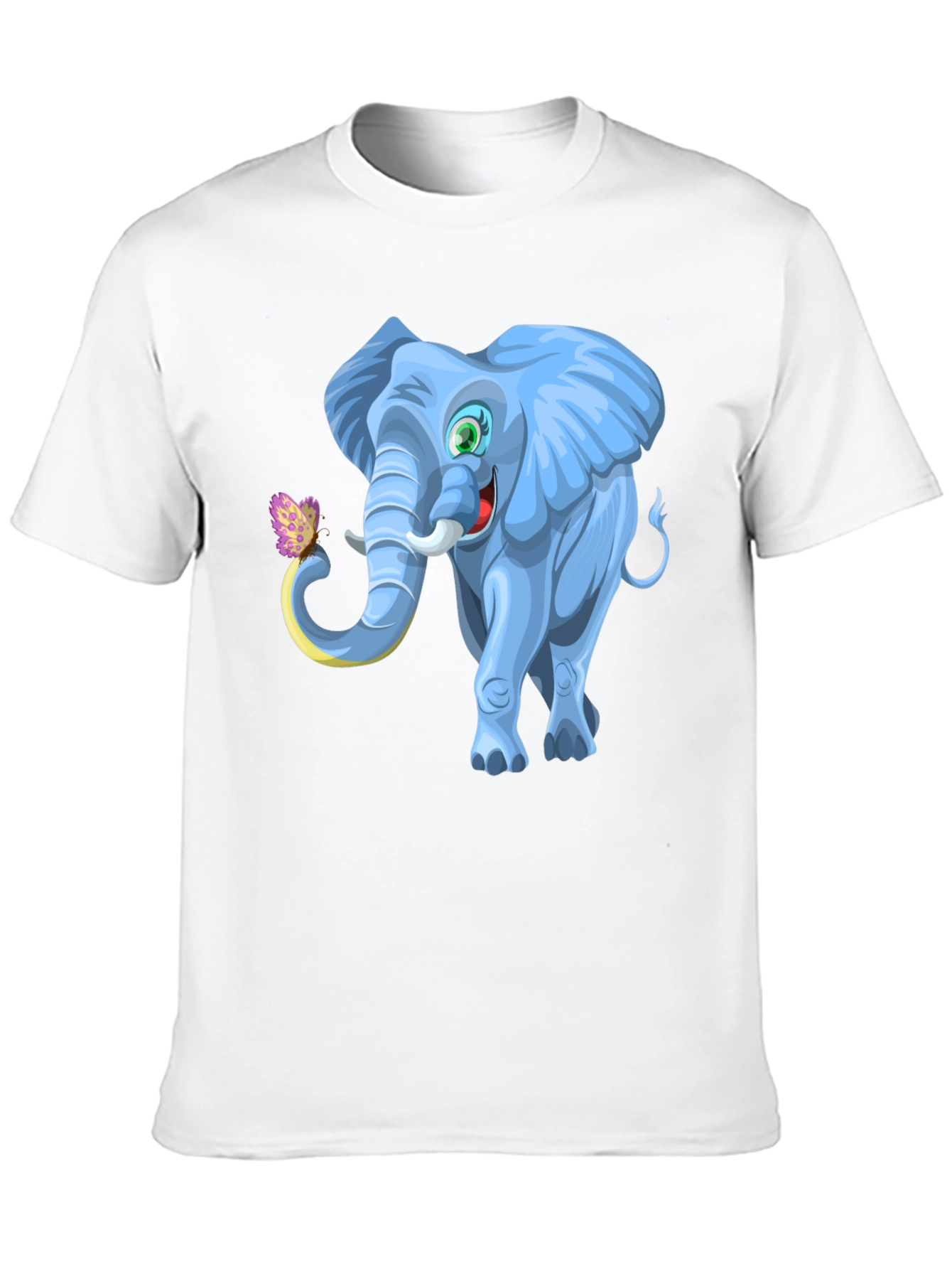 Cartoon Elephant Graphic Tee - Black Cotton Blend