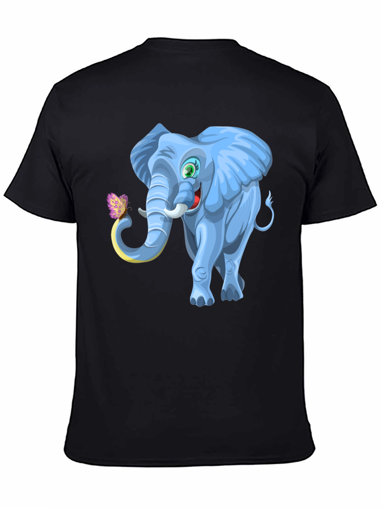Cartoon Elephant Graphic Tee - Black Cotton Blend