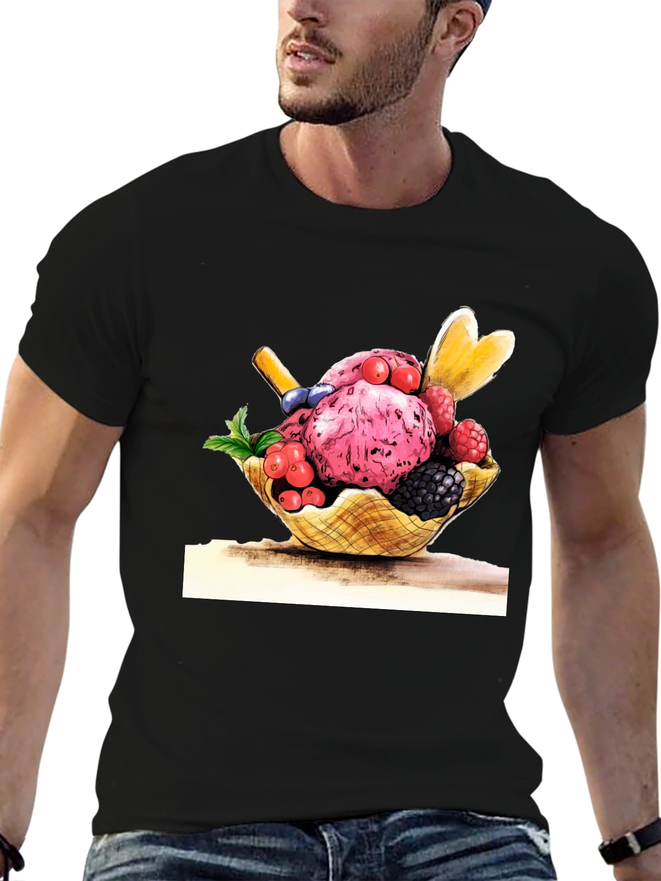Ice Cream Graphic Black T-Shirt