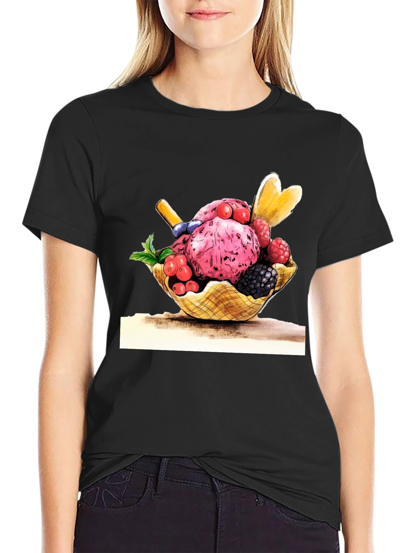 Ice Cream Graphic Black T-Shirt