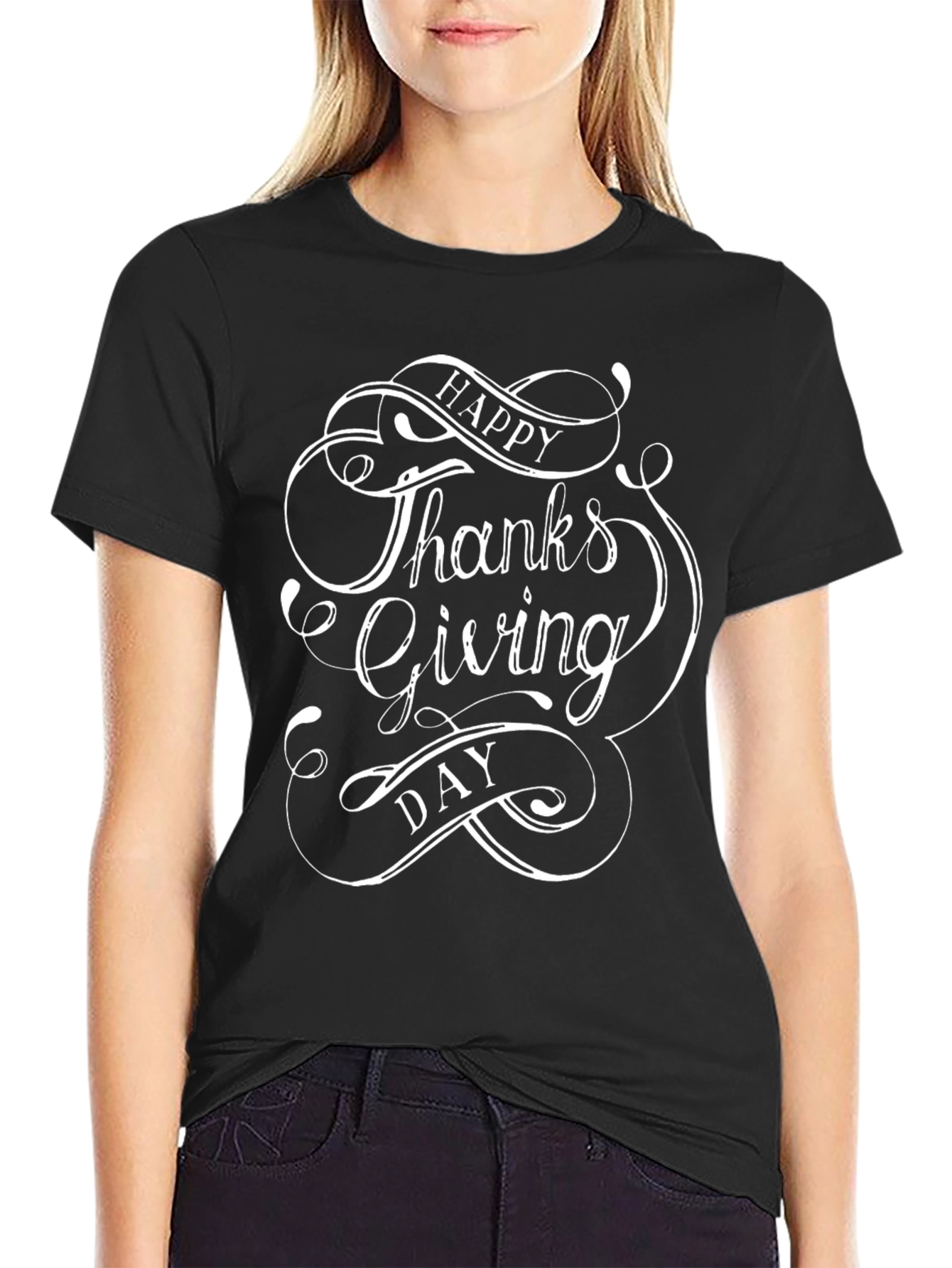 Happy Thanksgiving Day Graphic Tee - Black