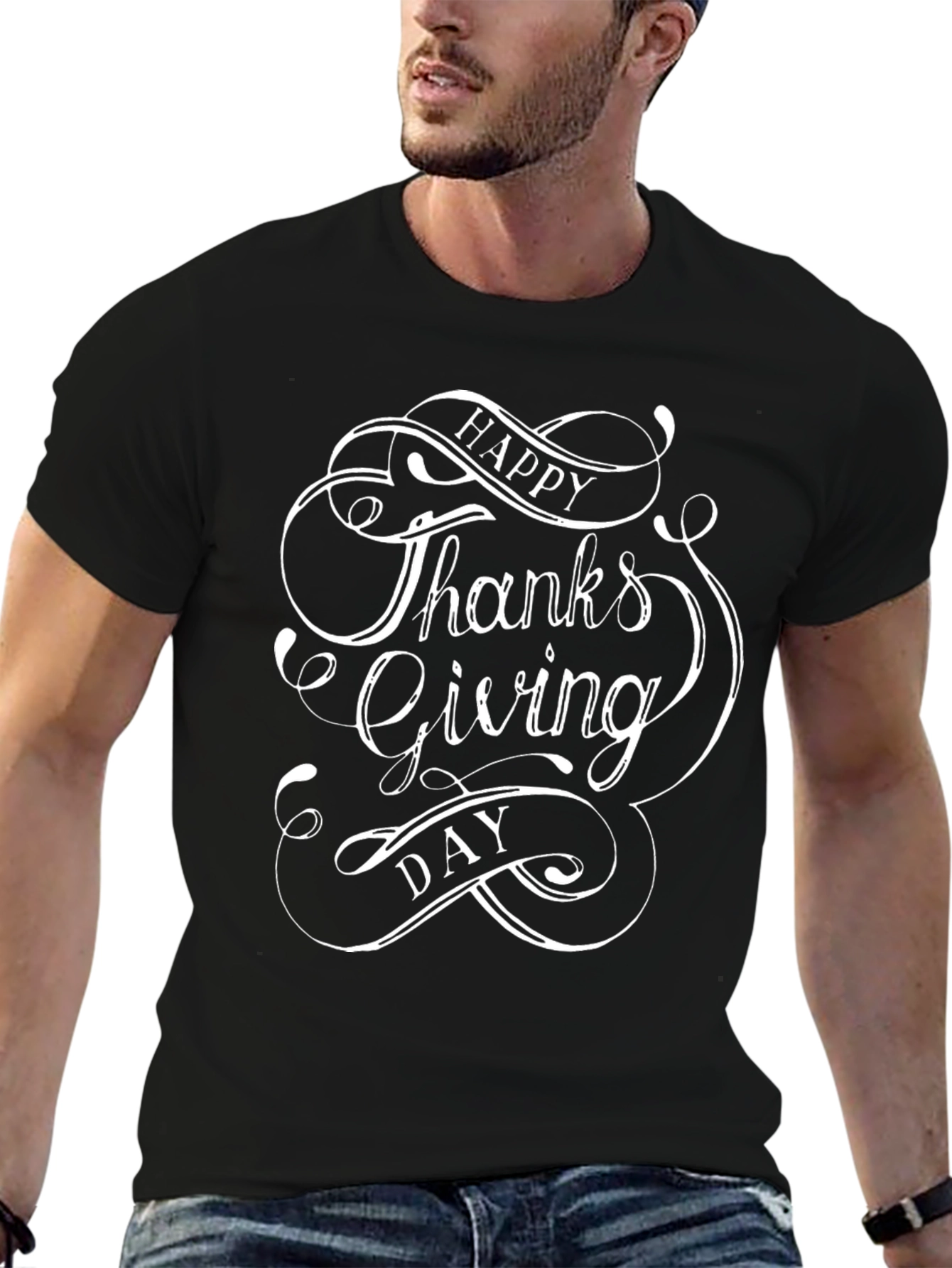 Happy Thanksgiving Day Graphic Tee - Black