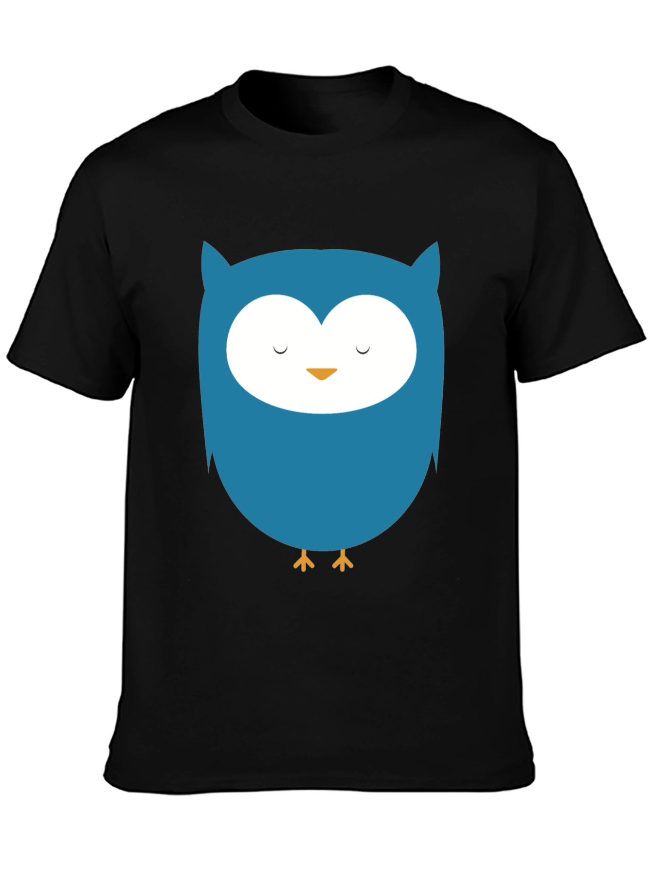 Cute Blue Owl Graphic Black T-Shirt