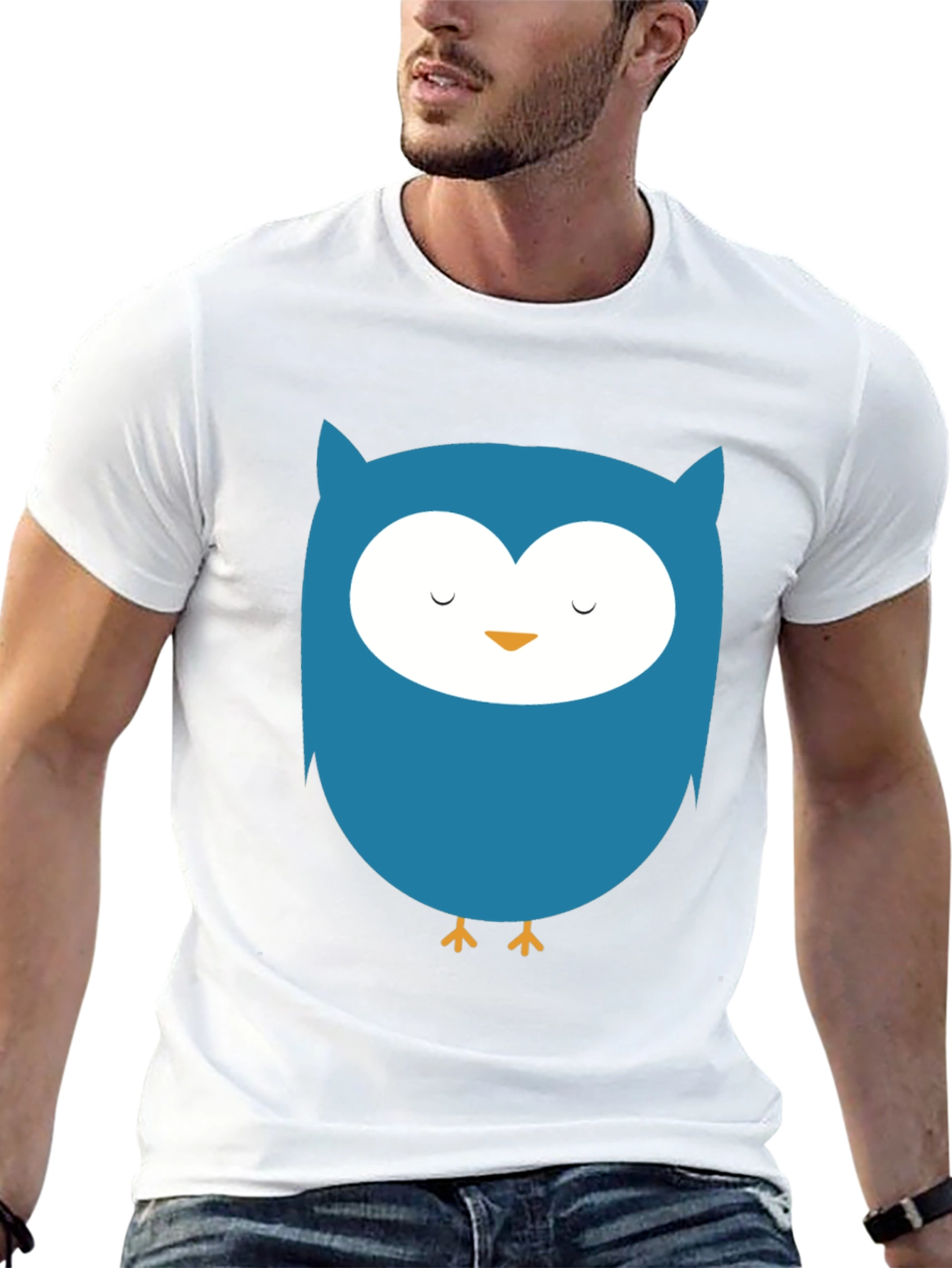 Cute Blue Owl Graphic Black T-Shirt