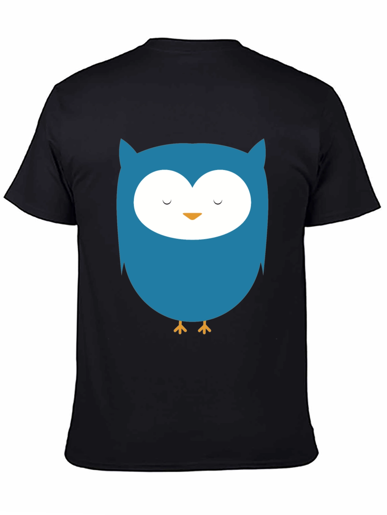 Cute Blue Owl Graphic Black T-Shirt