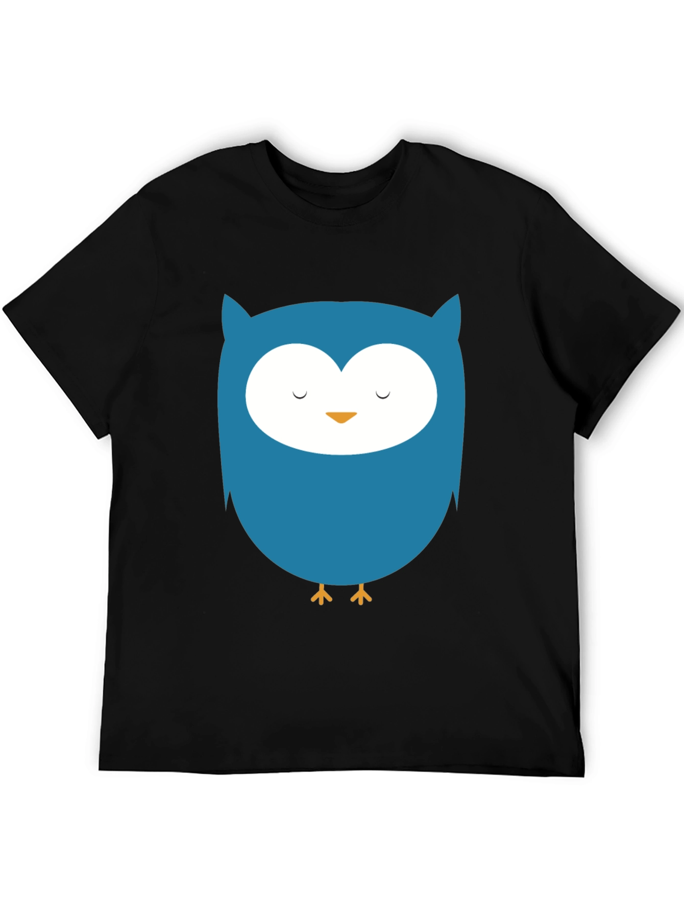 Cute Blue Owl Graphic Black T-Shirt