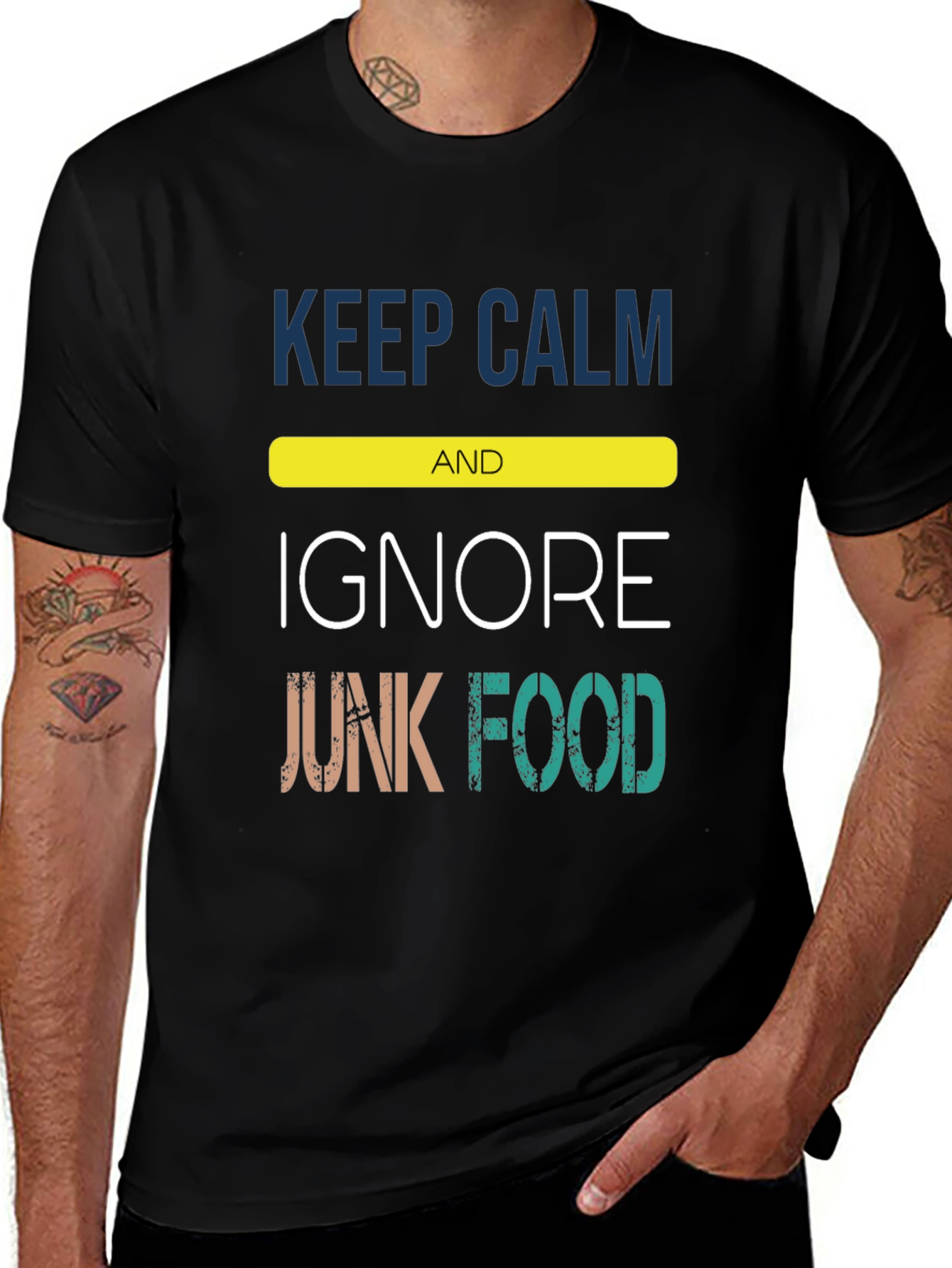 Keep Calm Ignore Junk Food Black Tee