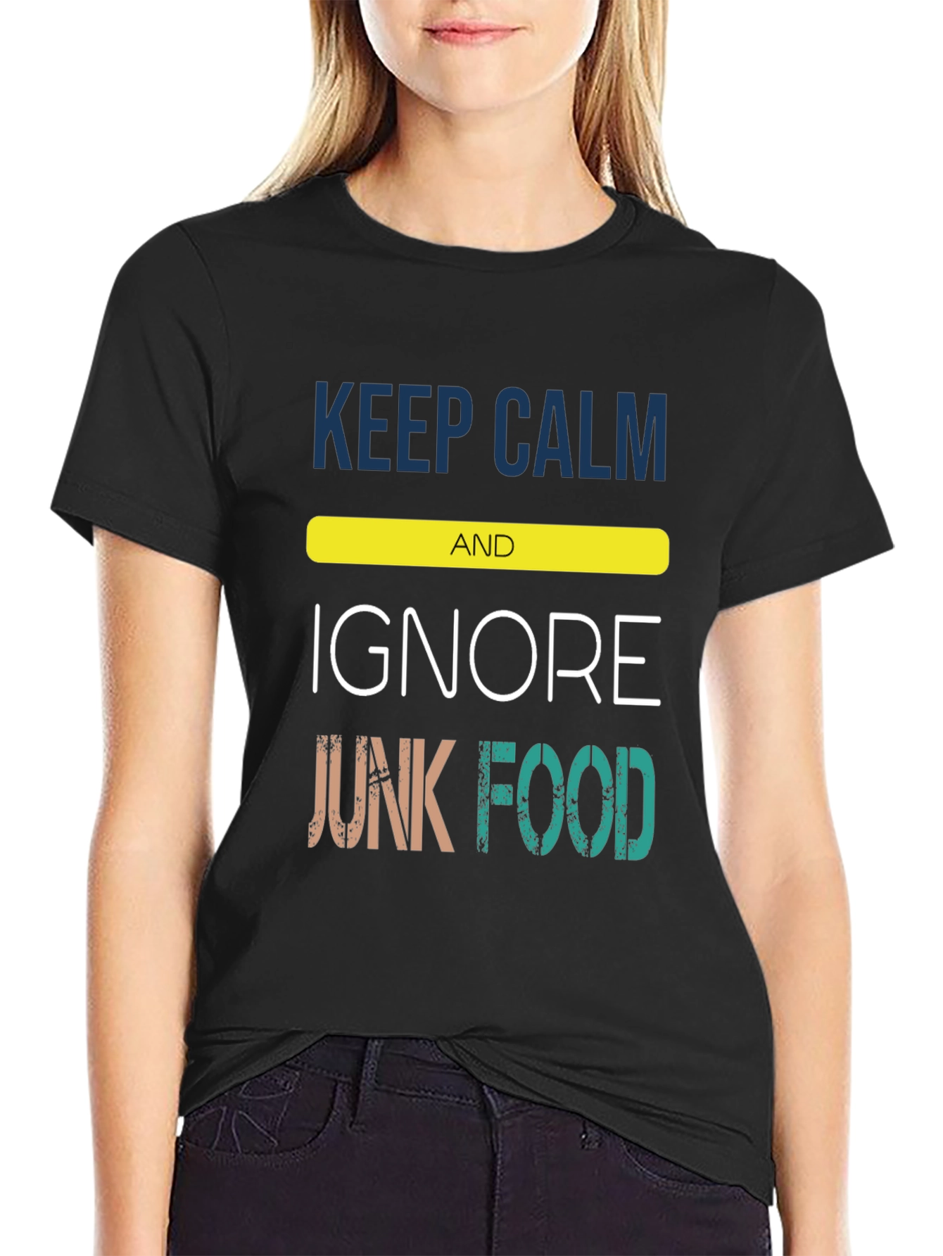Keep Calm Ignore Junk Food Black Tee