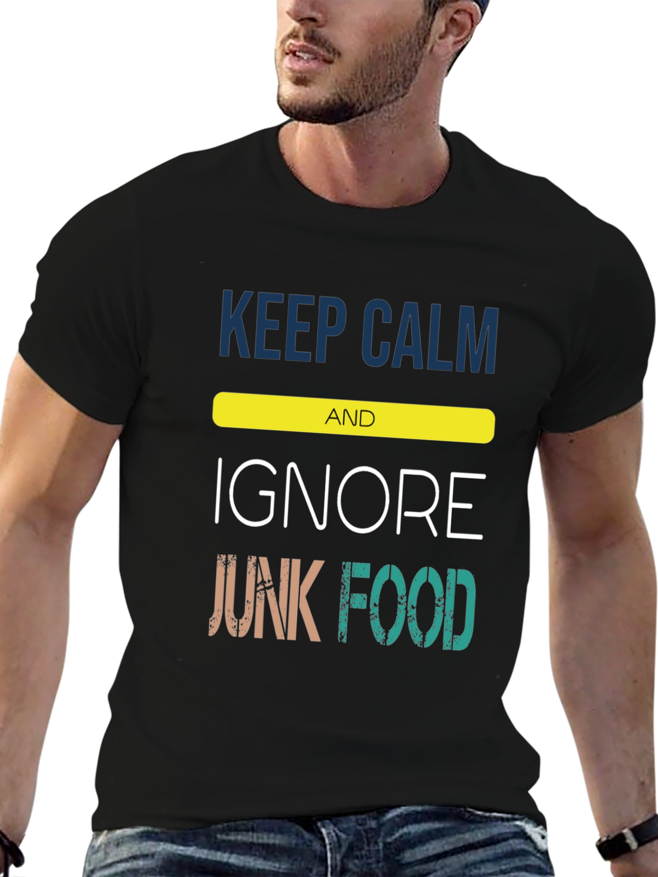 Keep Calm Ignore Junk Food Black Tee