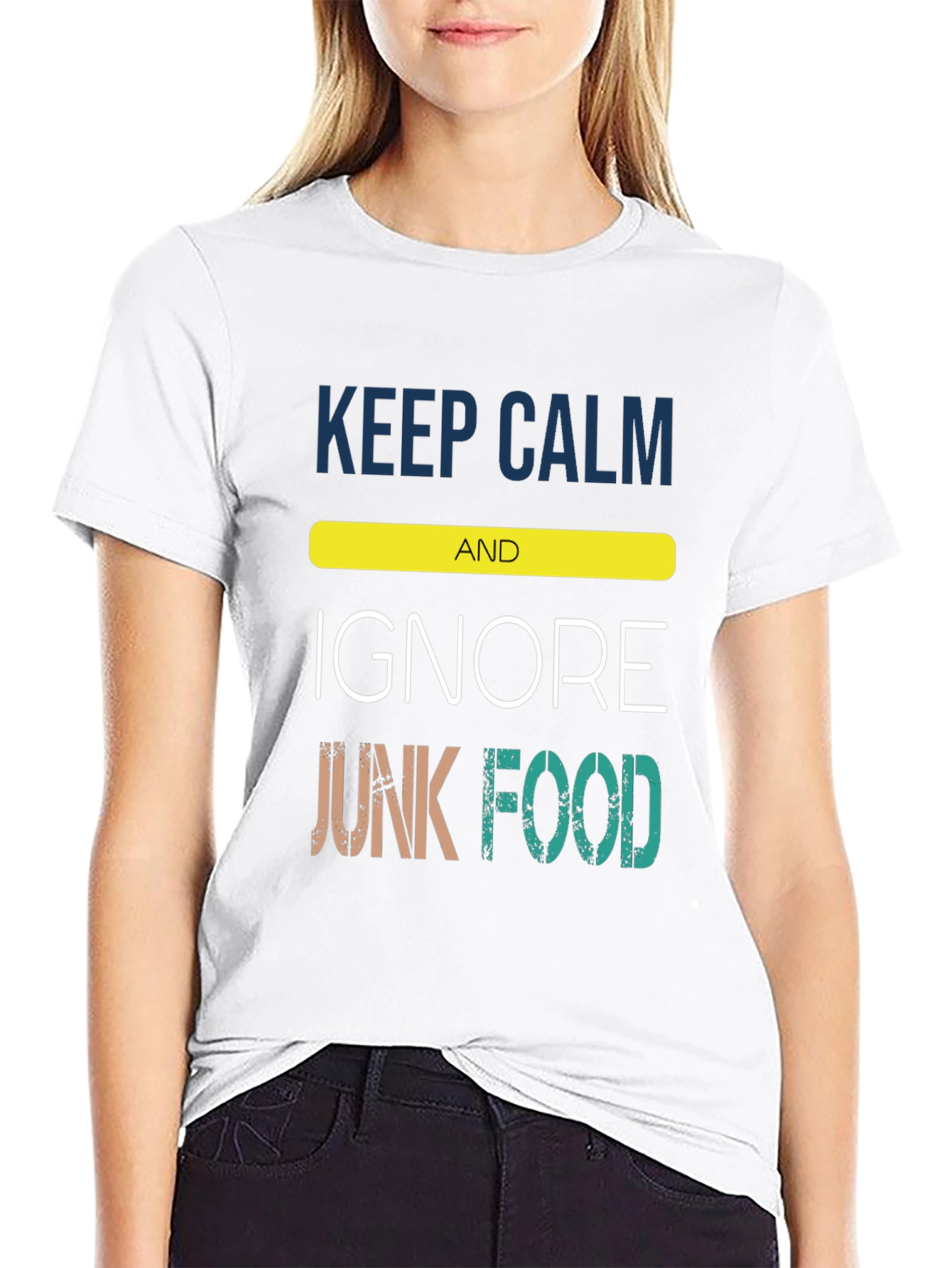Keep Calm Ignore Junk Food Black Tee