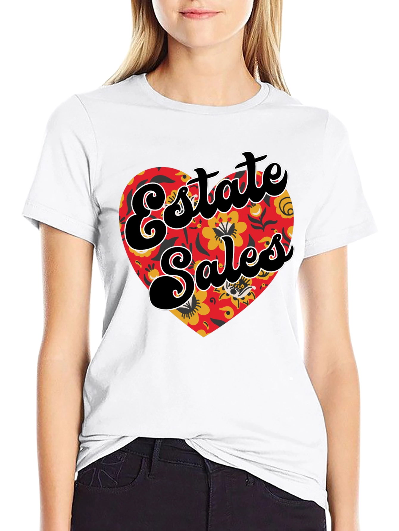 Estate Sales Floral Heart Graphic T-Shirt