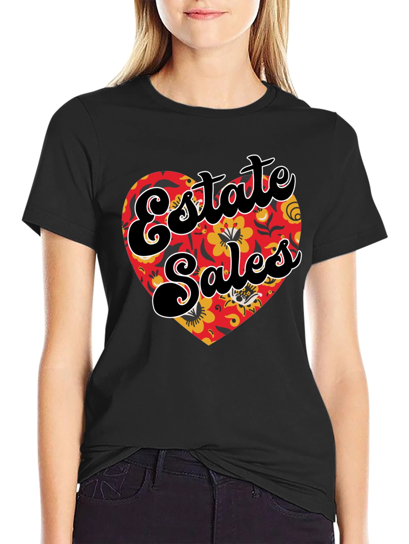 Estate Sales Floral Heart Graphic T-Shirt