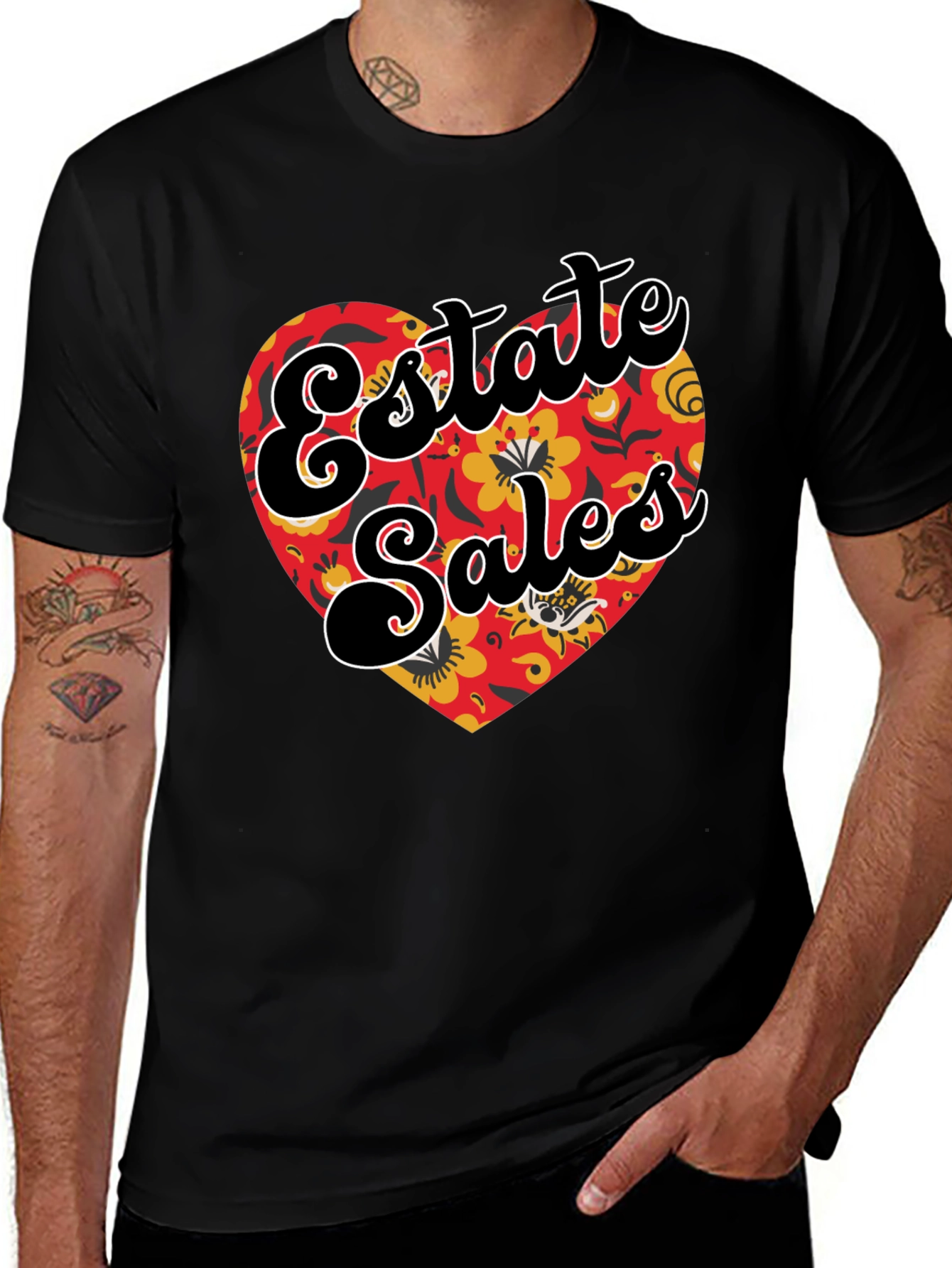 Estate Sales Floral Heart Graphic T-Shirt