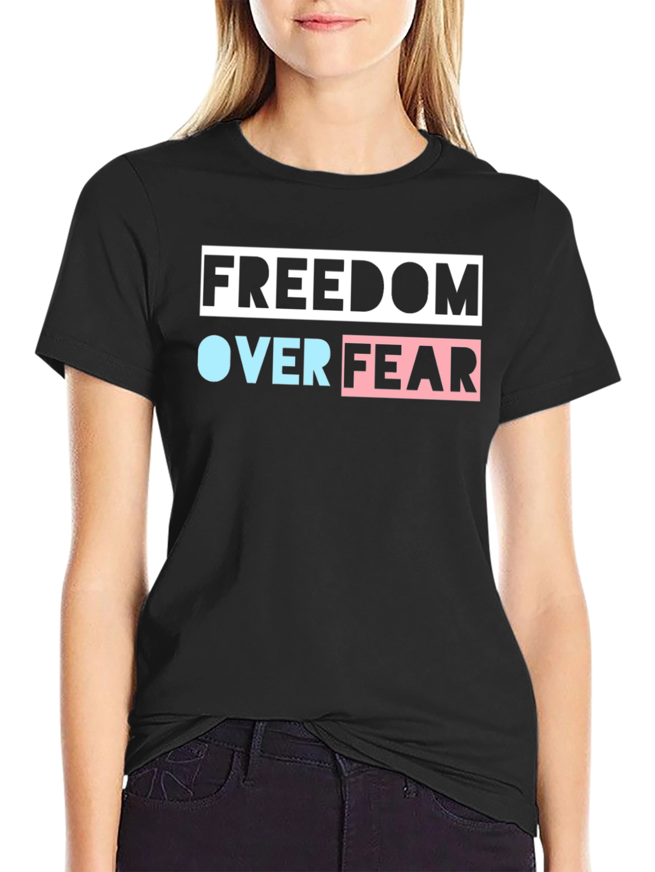 Freedom Over Fear Graphic Tee - Black Cotton Blend