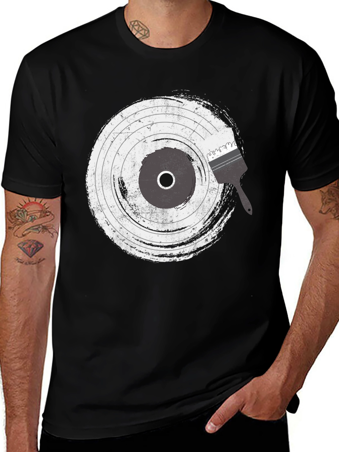 Vinyl Record Brush Stroke Graphic T-Shirt