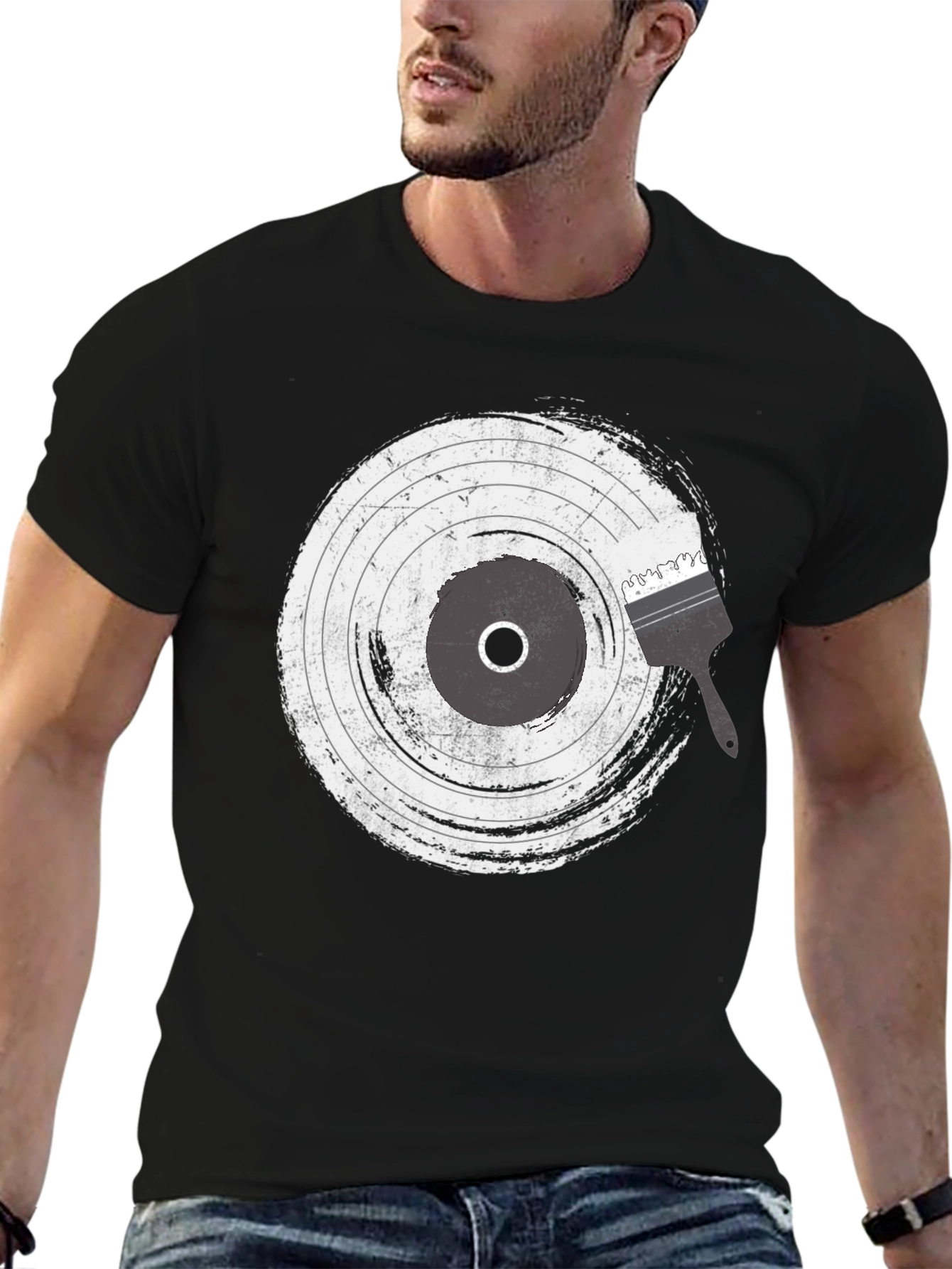 Vinyl Record Brush Stroke Graphic T-Shirt