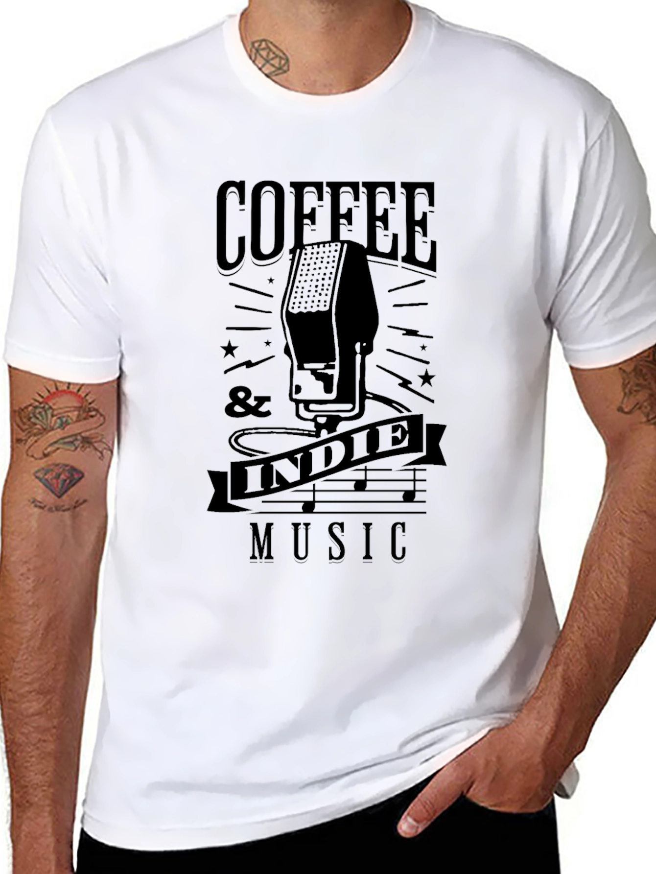 Coffee & Indie Music Graphic Tee - Black T-Shirt