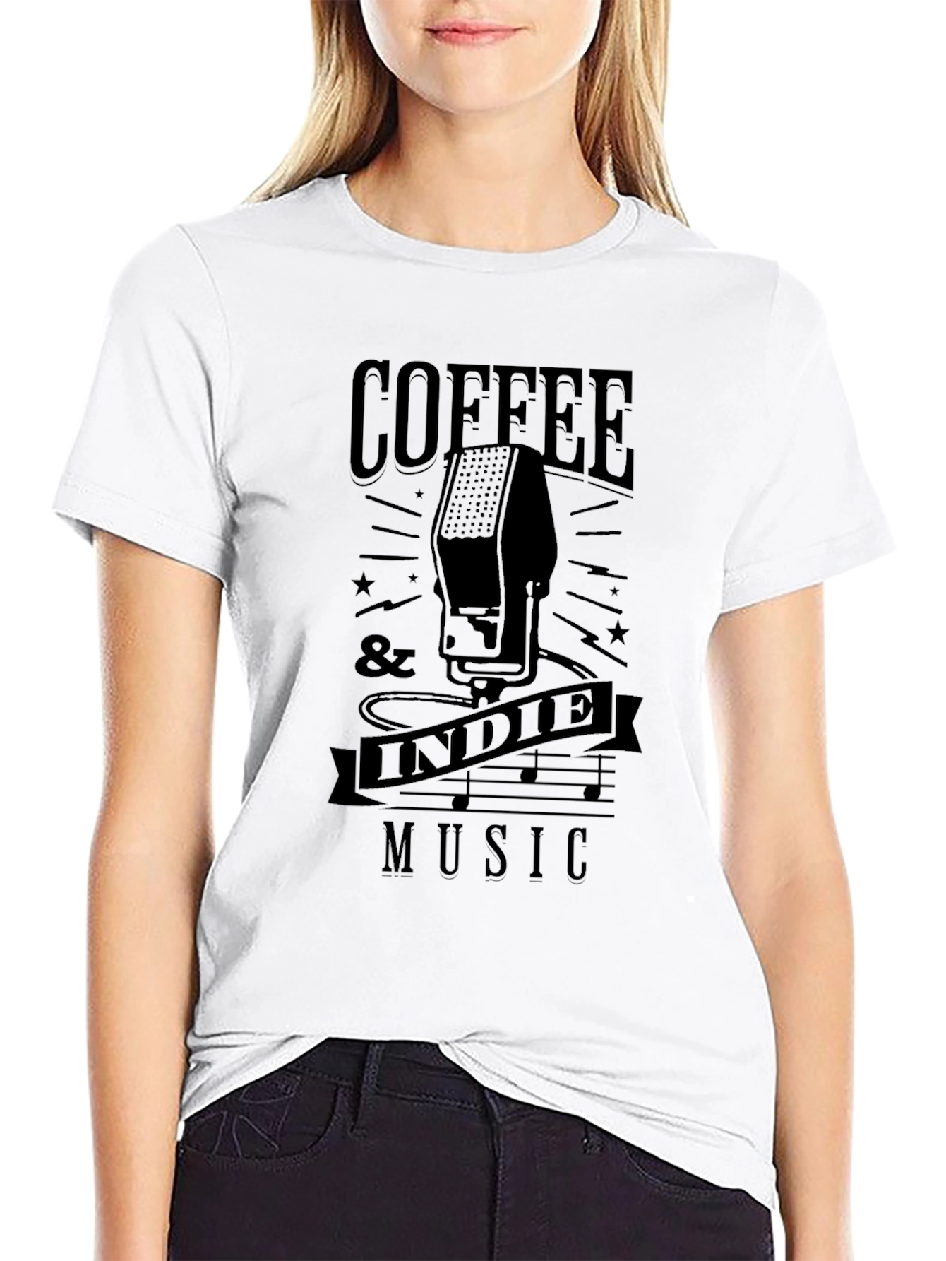 Coffee & Indie Music Graphic Tee - Black T-Shirt