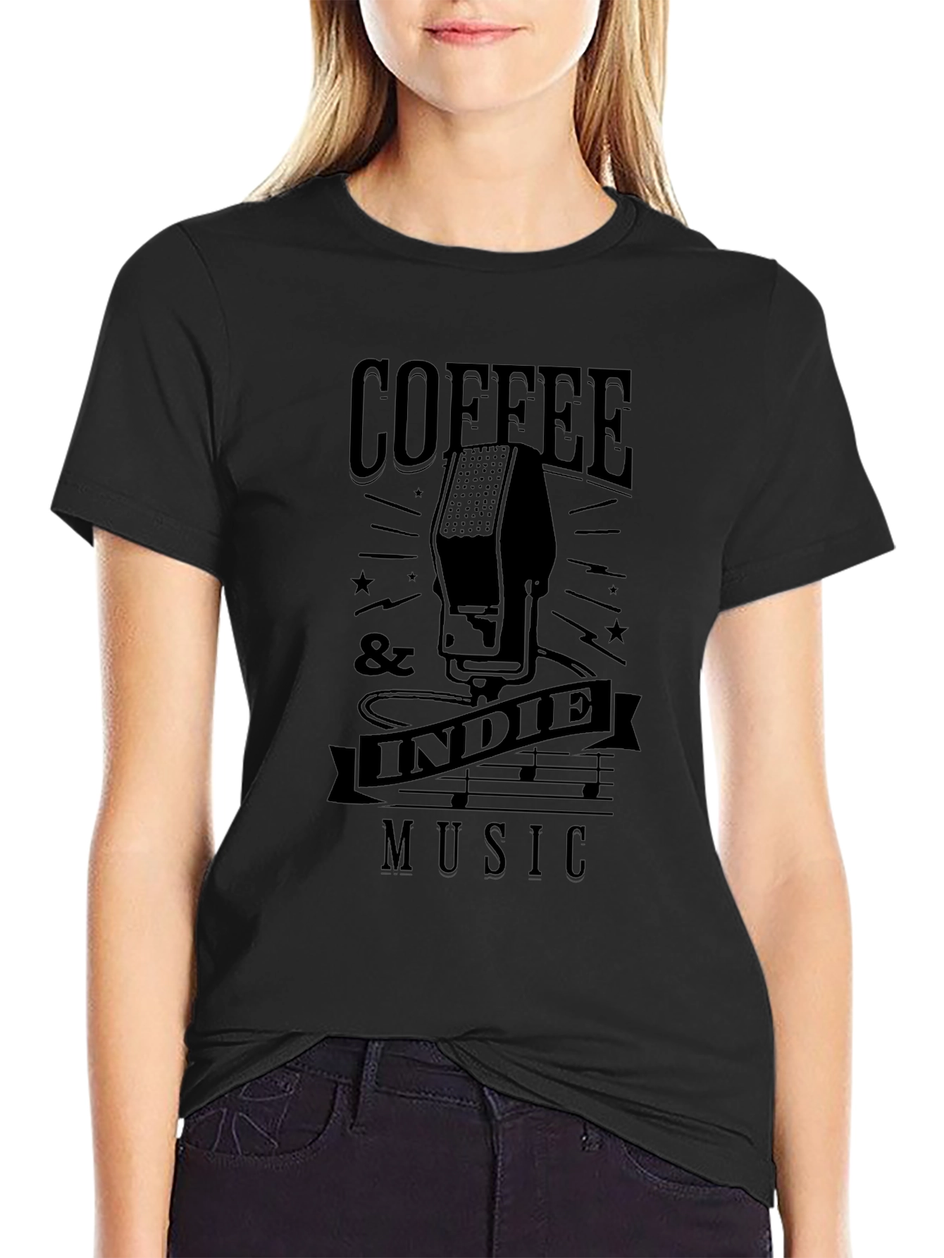 Coffee & Indie Music Graphic Tee - Black T-Shirt
