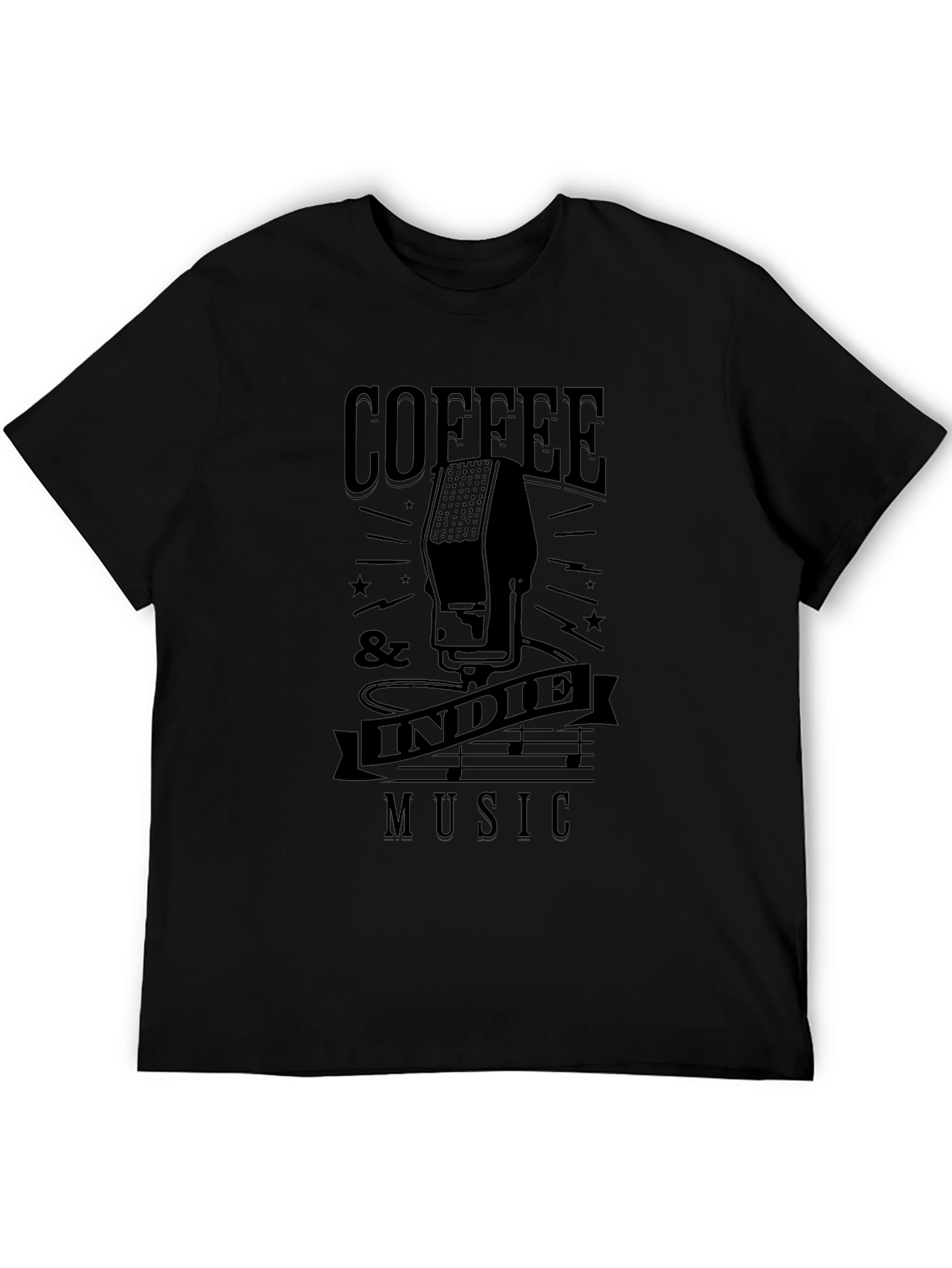 Coffee & Indie Music Graphic Tee - Black T-Shirt