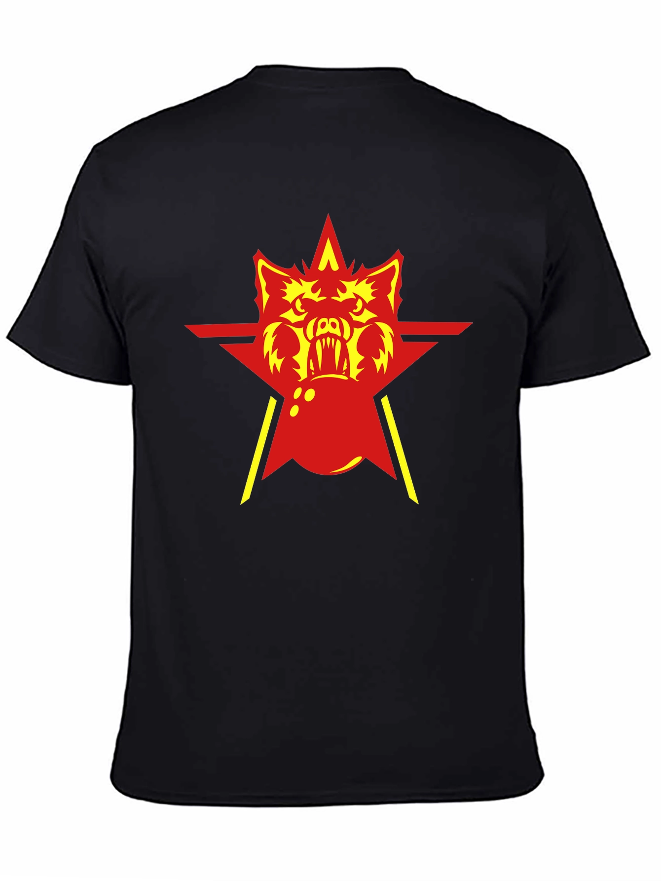 Red Star Wolf Graphic Black T-Shirt