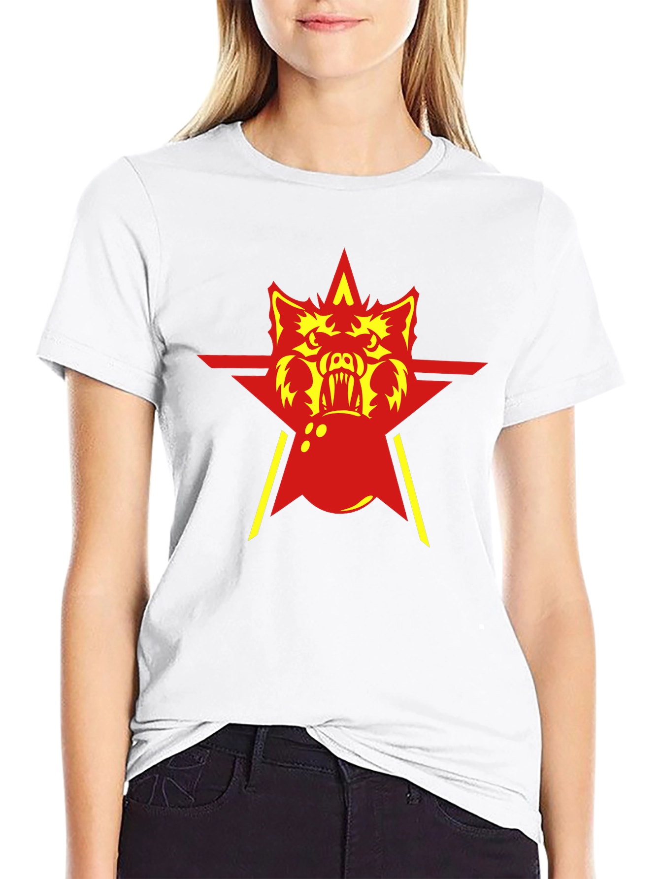 Red Star Wolf Graphic Black T-Shirt