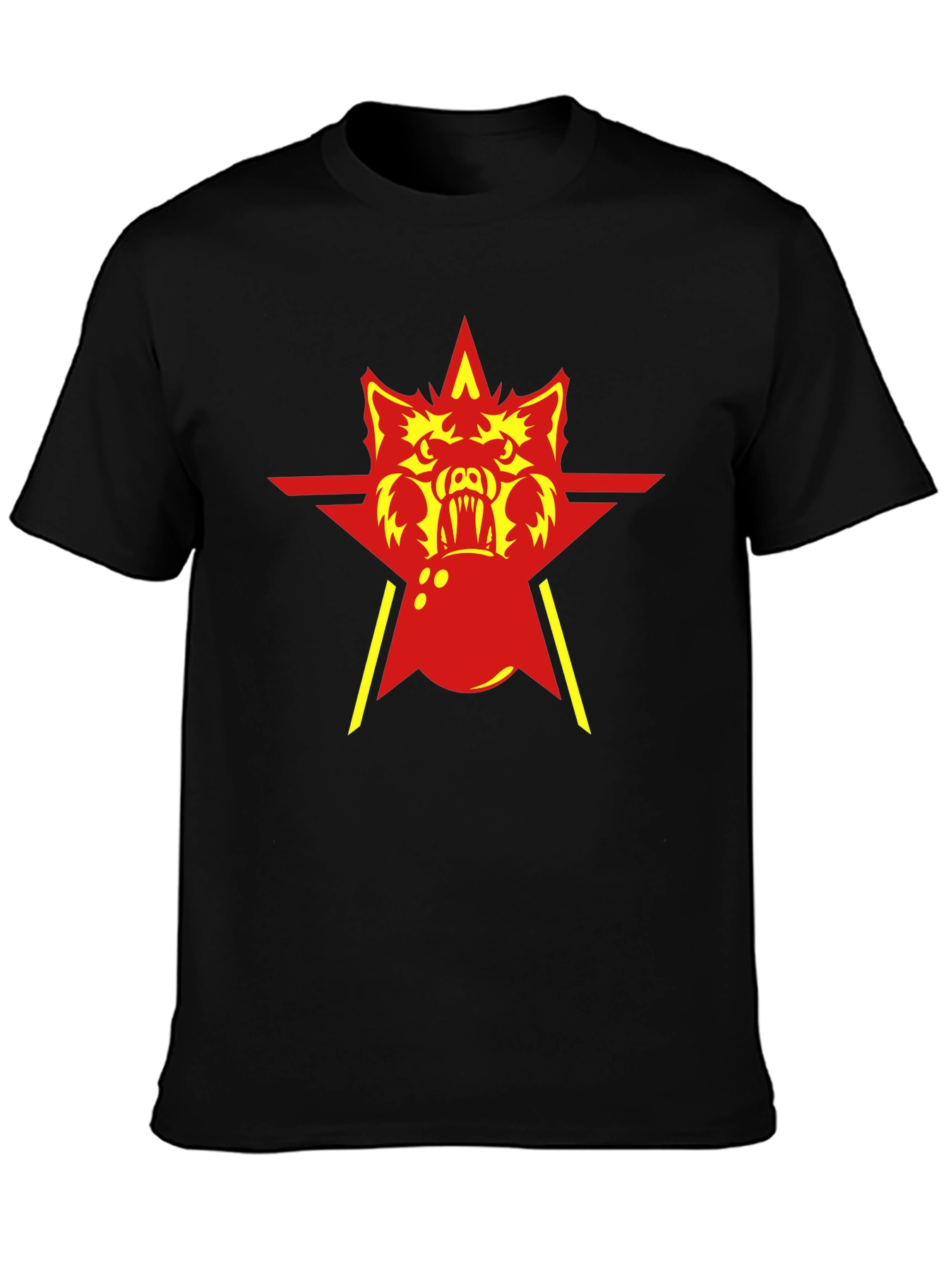 Red Star Wolf Graphic Black T-Shirt