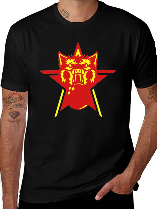 Red Star Wolf Graphic Black T-Shirt