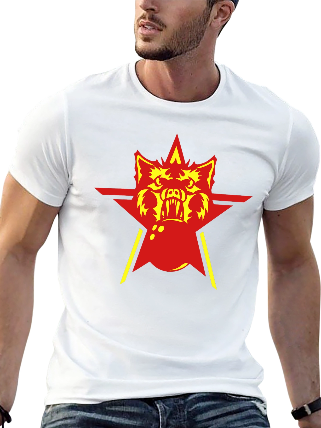 Red Star Wolf Graphic Black T-Shirt