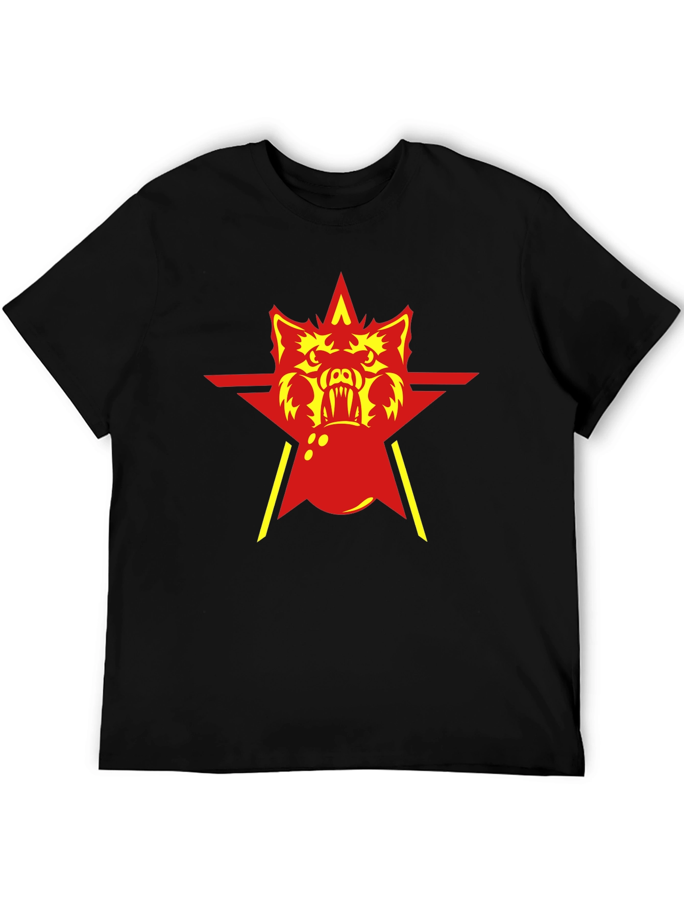 Red Star Wolf Graphic Black T-Shirt