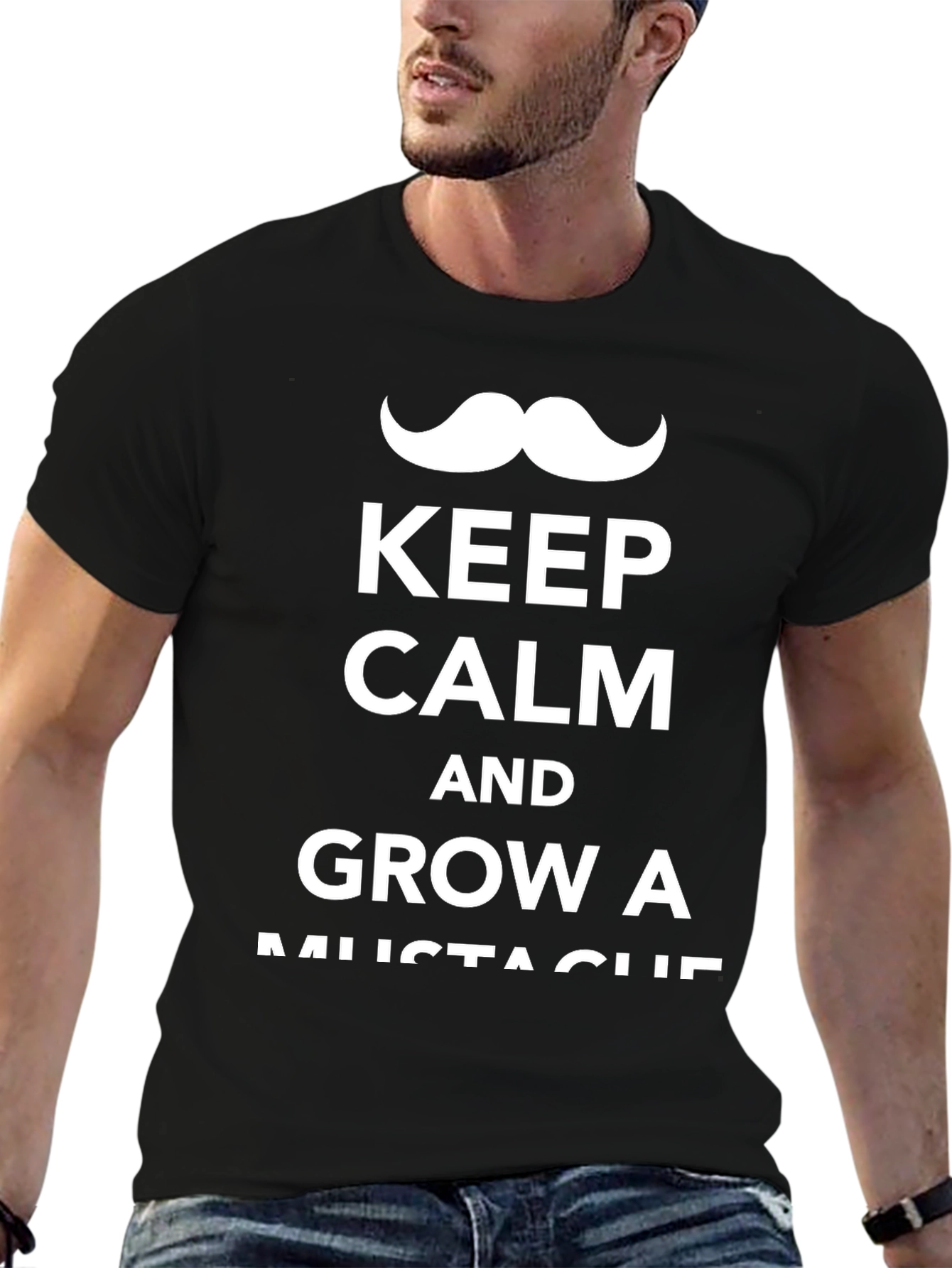 Keep Calm and Grow a Mustache Black T-Shirt