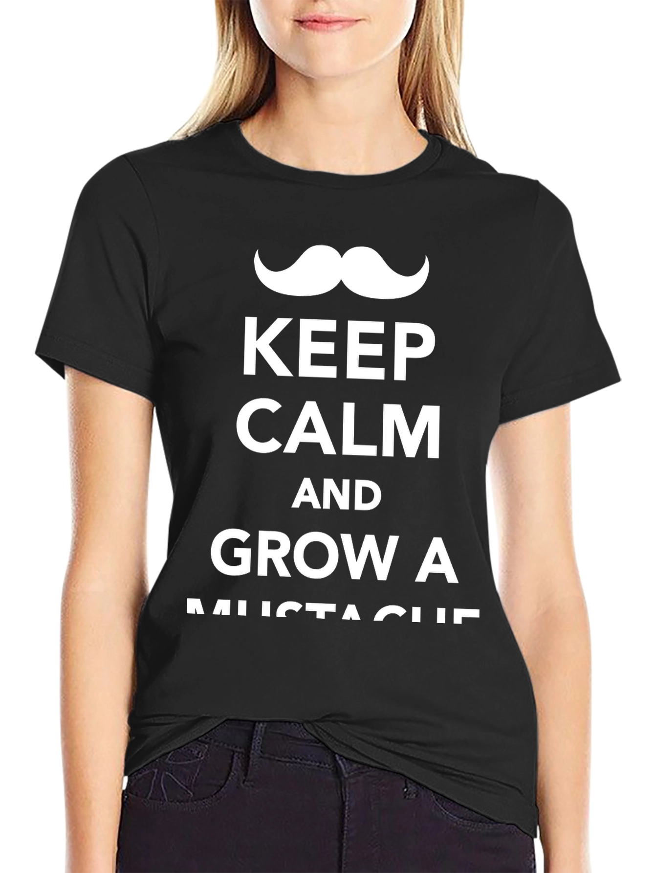 Keep Calm and Grow a Mustache Black T-Shirt