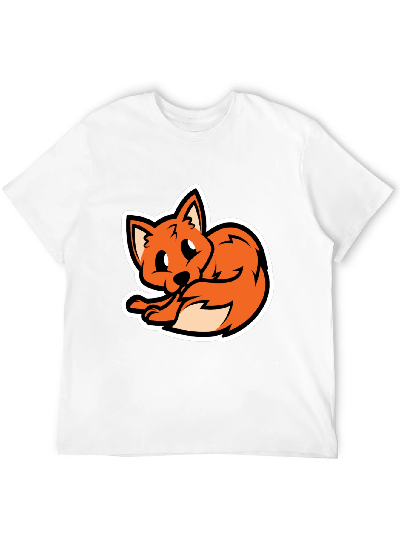Cartoon Fox Graphic Tee - Soft Black T-Shirt