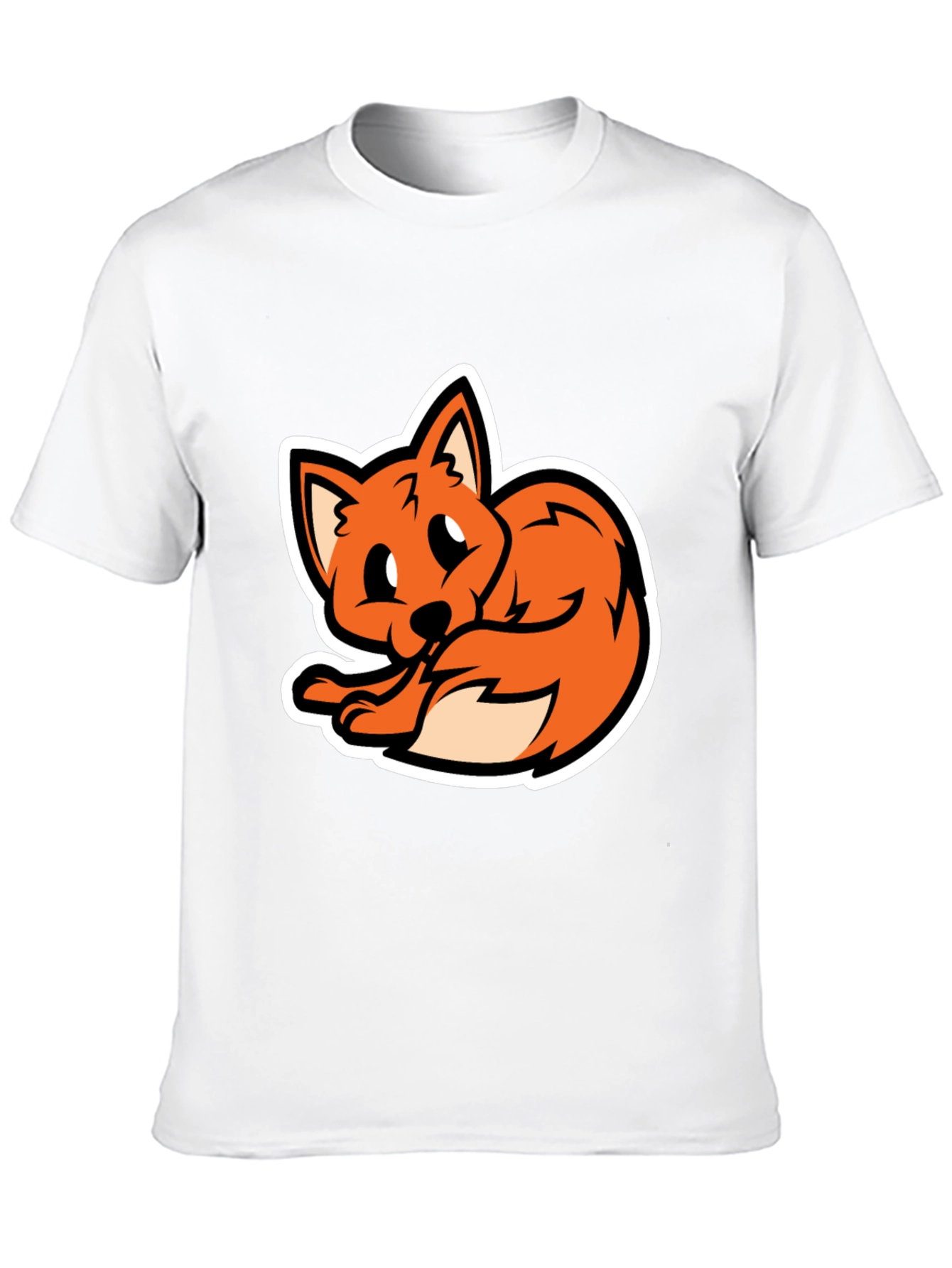 Cartoon Fox Graphic Tee - Soft Black T-Shirt