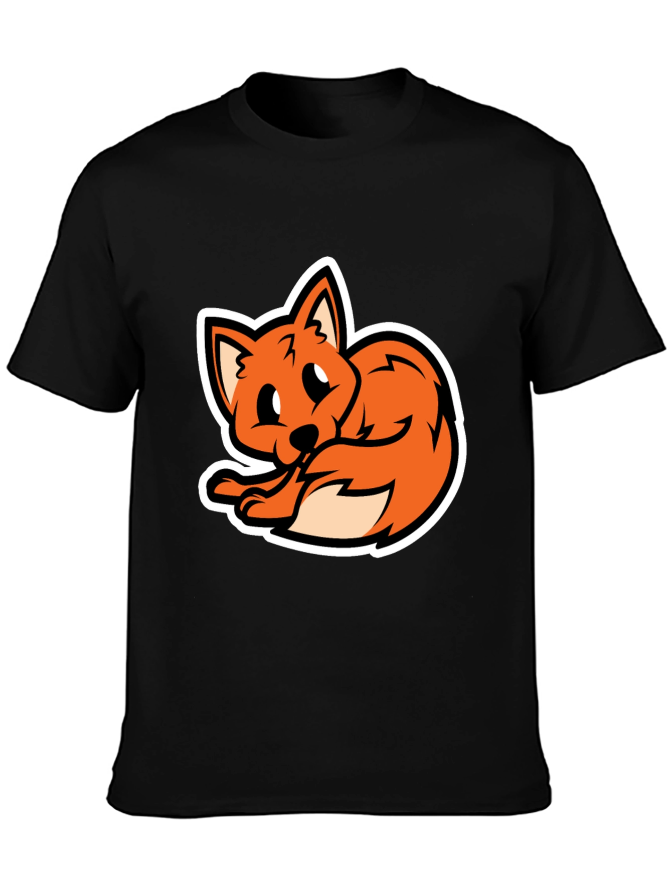 Cartoon Fox Graphic Tee - Soft Black T-Shirt