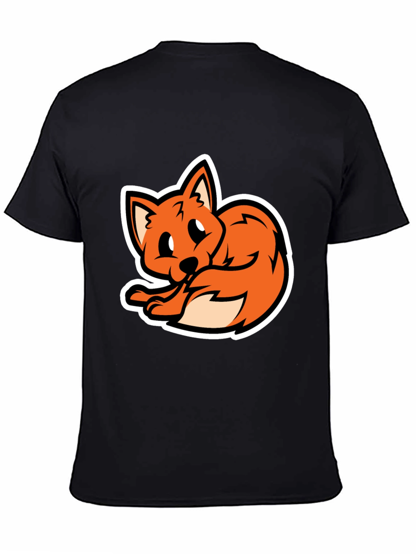 Cartoon Fox Graphic Tee - Soft Black T-Shirt
