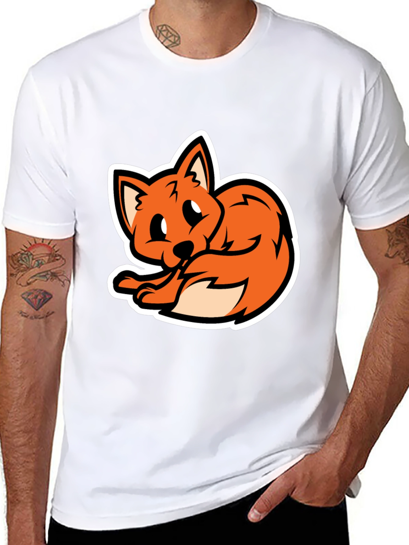Cartoon Fox Graphic Tee - Soft Black T-Shirt