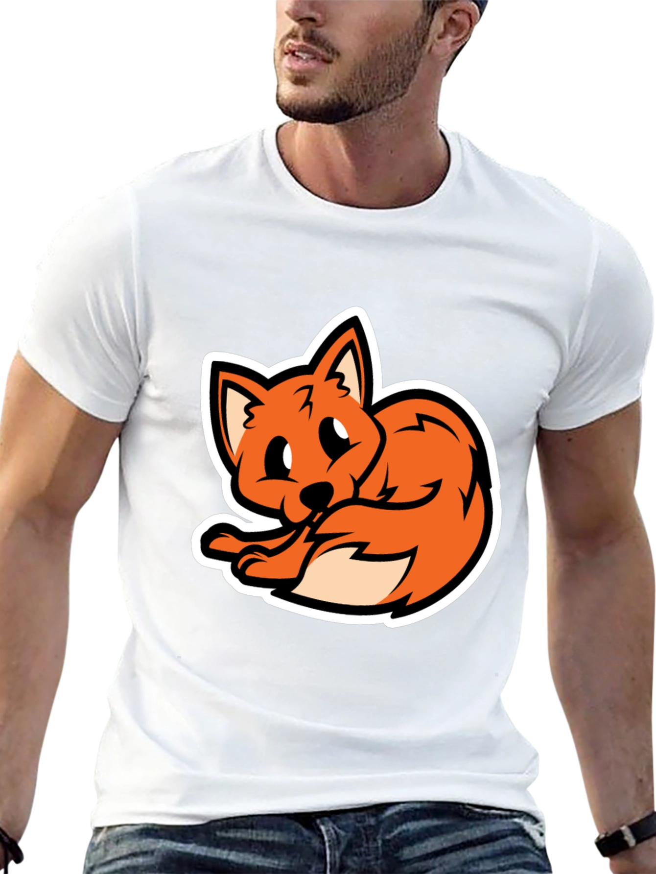 Cartoon Fox Graphic Tee - Soft Black T-Shirt