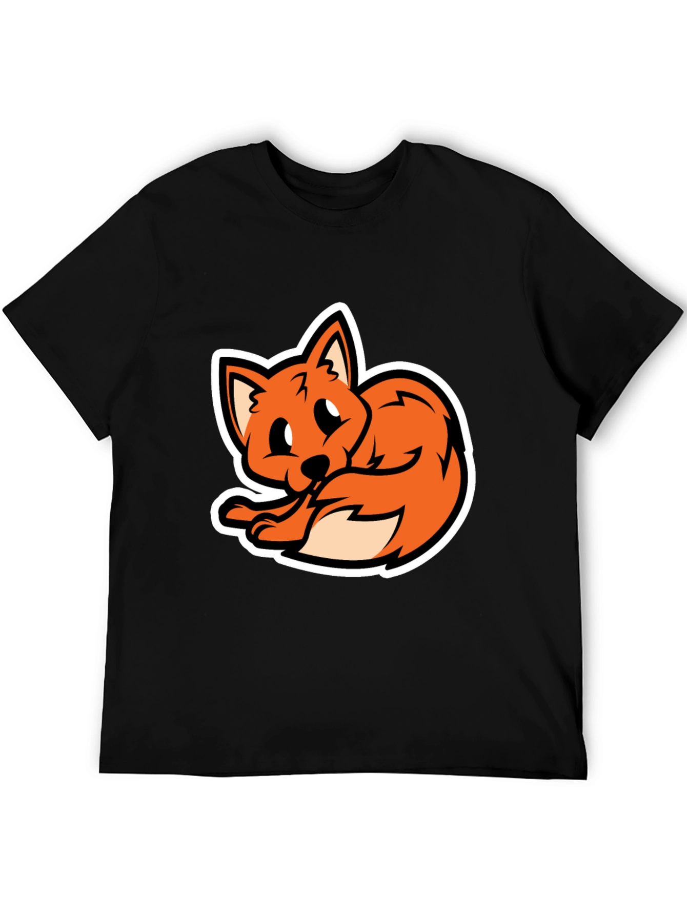 Cartoon Fox Graphic Tee - Soft Black T-Shirt