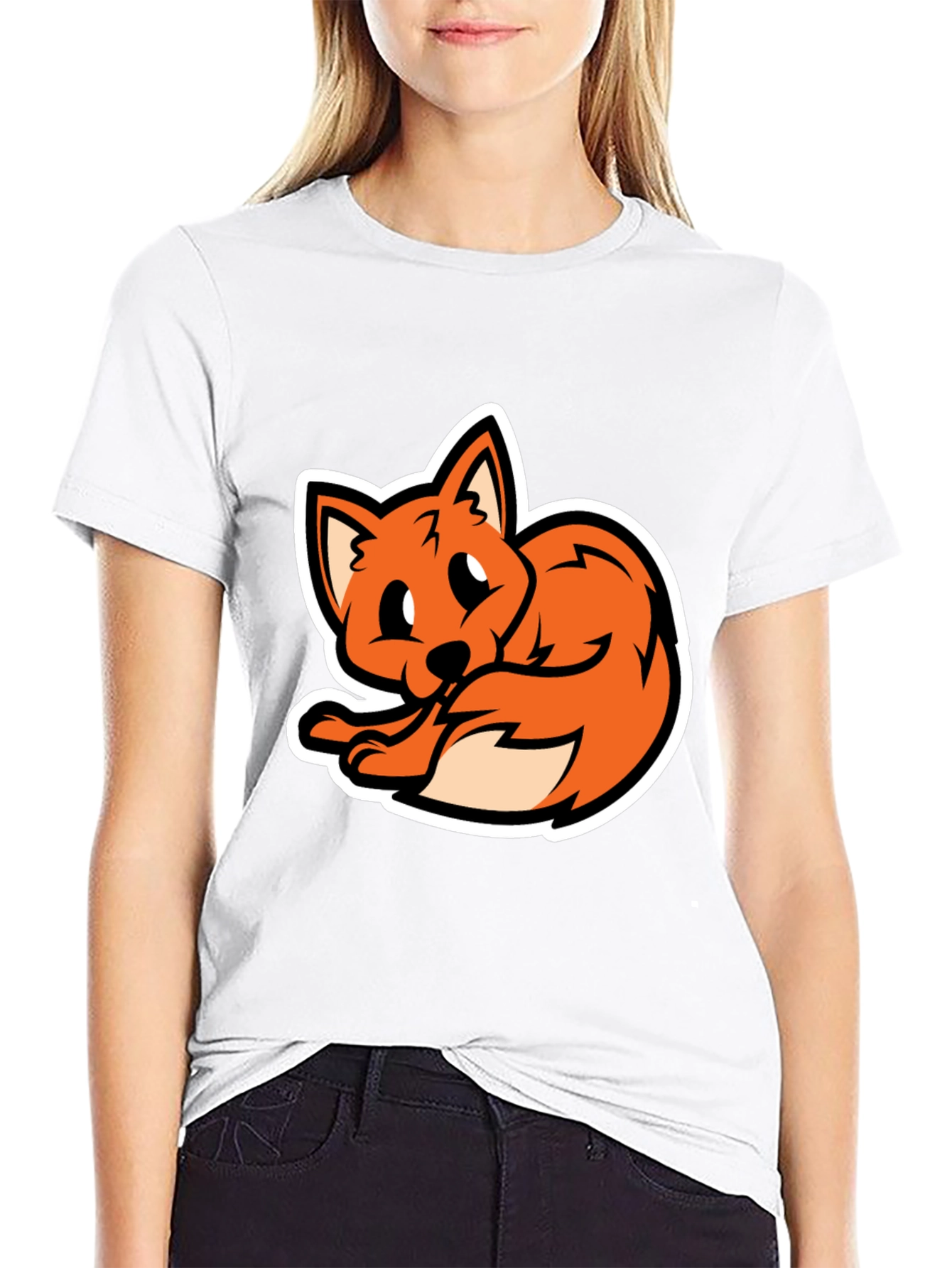 Cartoon Fox Graphic Tee - Soft Black T-Shirt