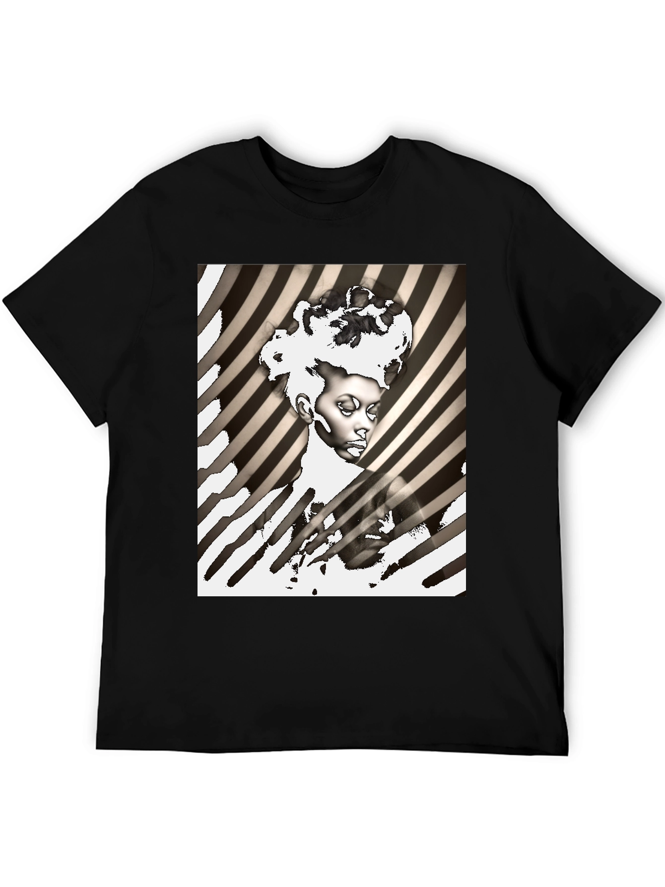 Striking Graphic Print Tee - Monochrome Art