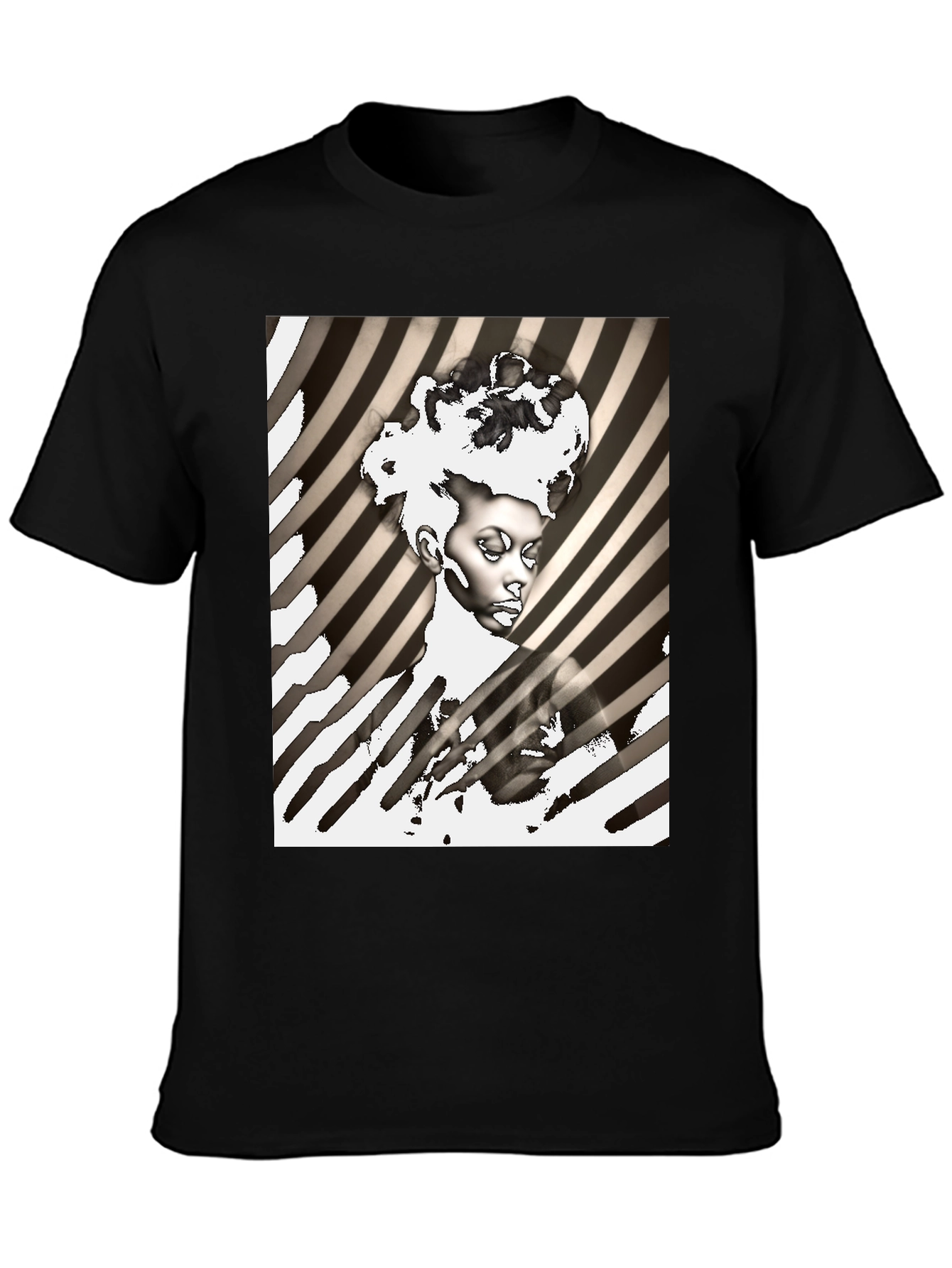 Striking Graphic Print Tee - Monochrome Art
