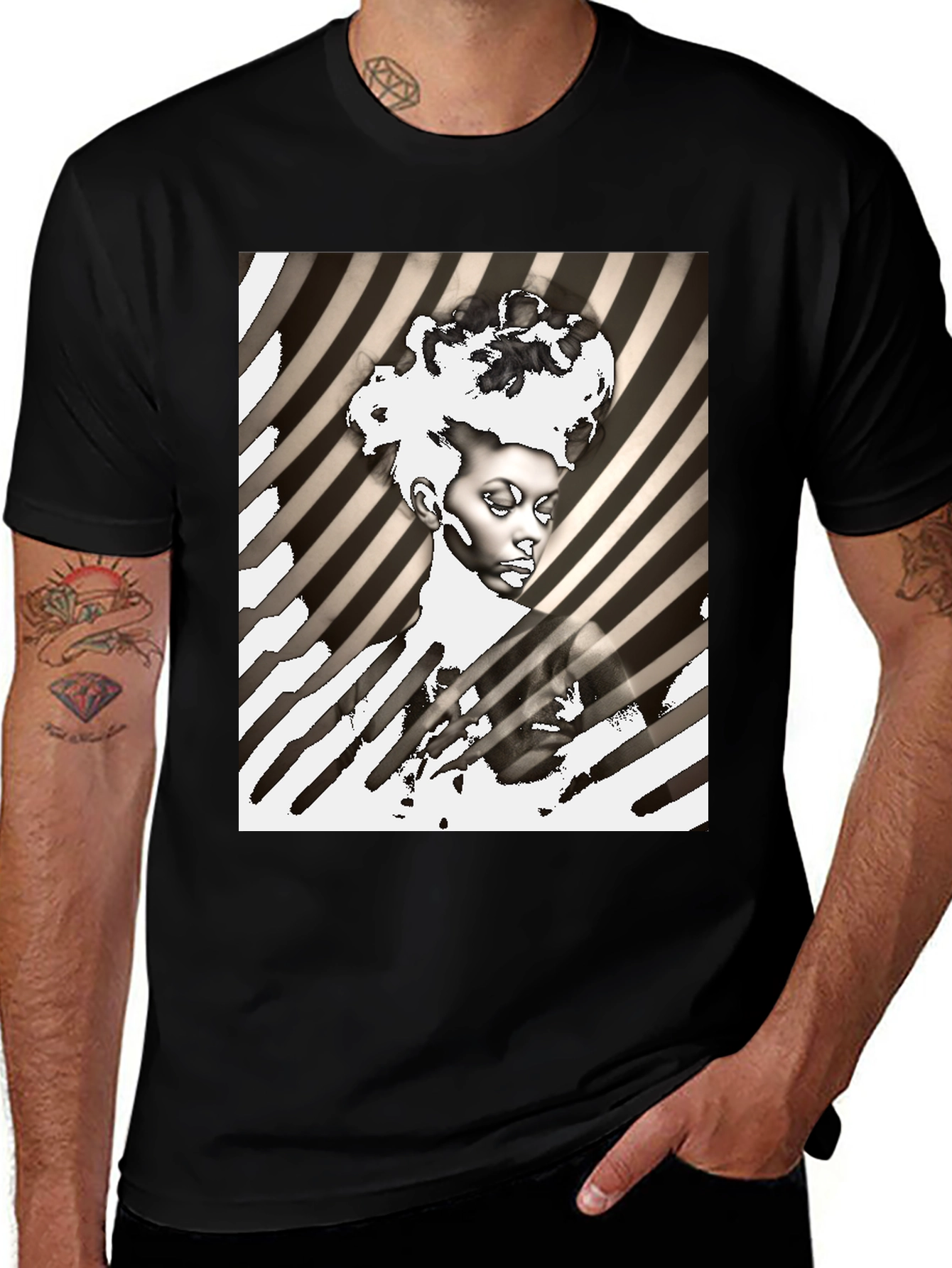 Striking Graphic Print Tee - Monochrome Art